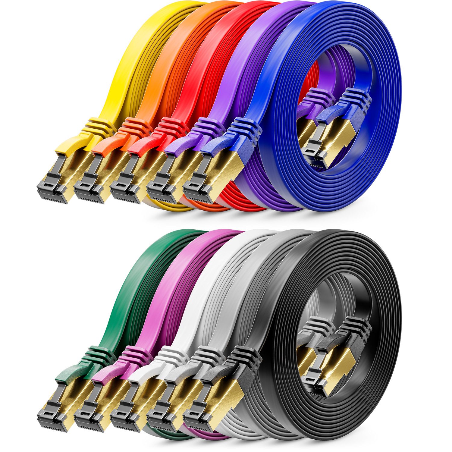 deleyCON deleyCON 10x 0,5m CAT8 Flach Netzwerkkabel (40 Gbit/s, Kupfer, RJ45, LAN-Kabel