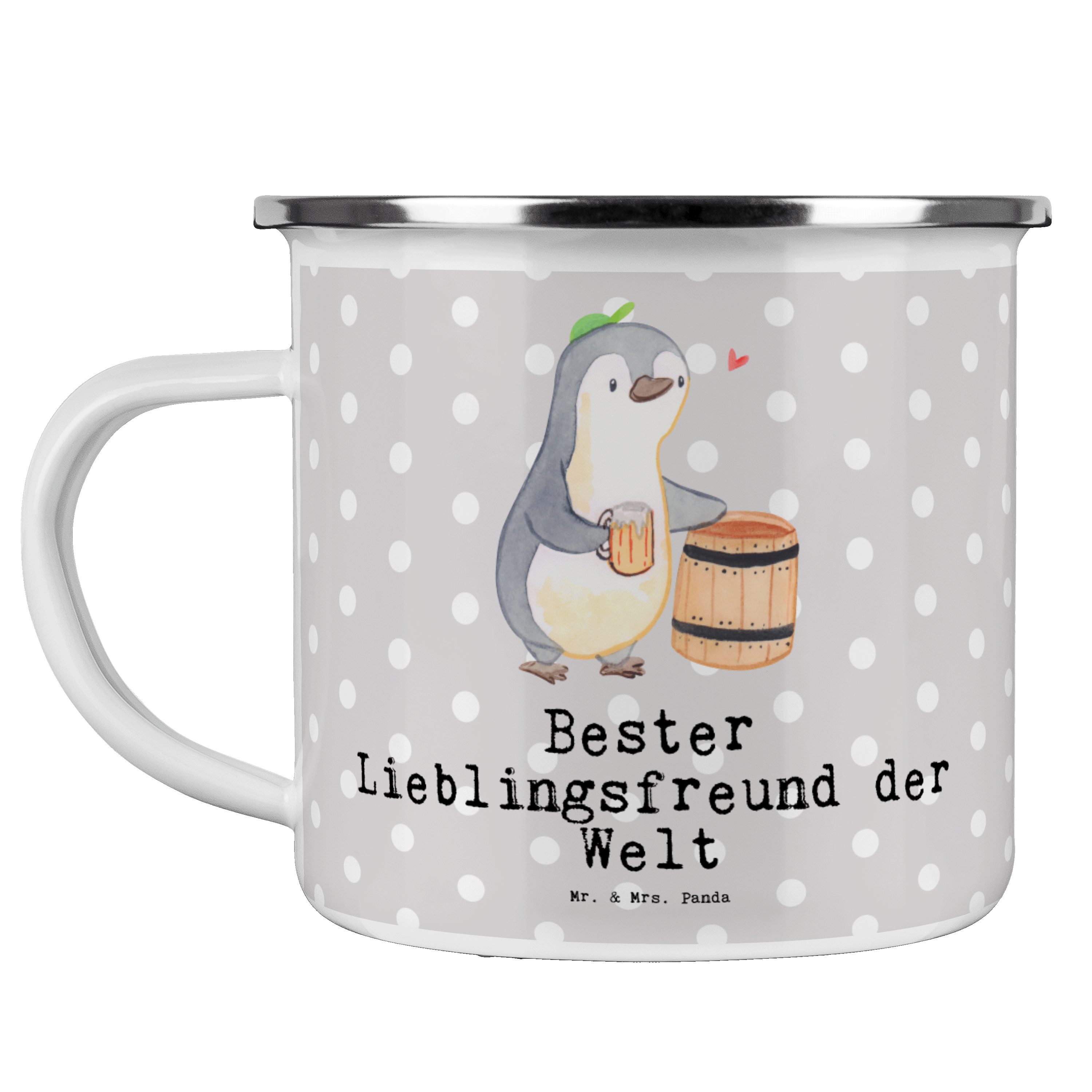 Mr. & Mrs. Panda Becher Pinguin Bester Lieblingsfreund der Welt - Grau Pastell - Geschenk, Ed, Emaille