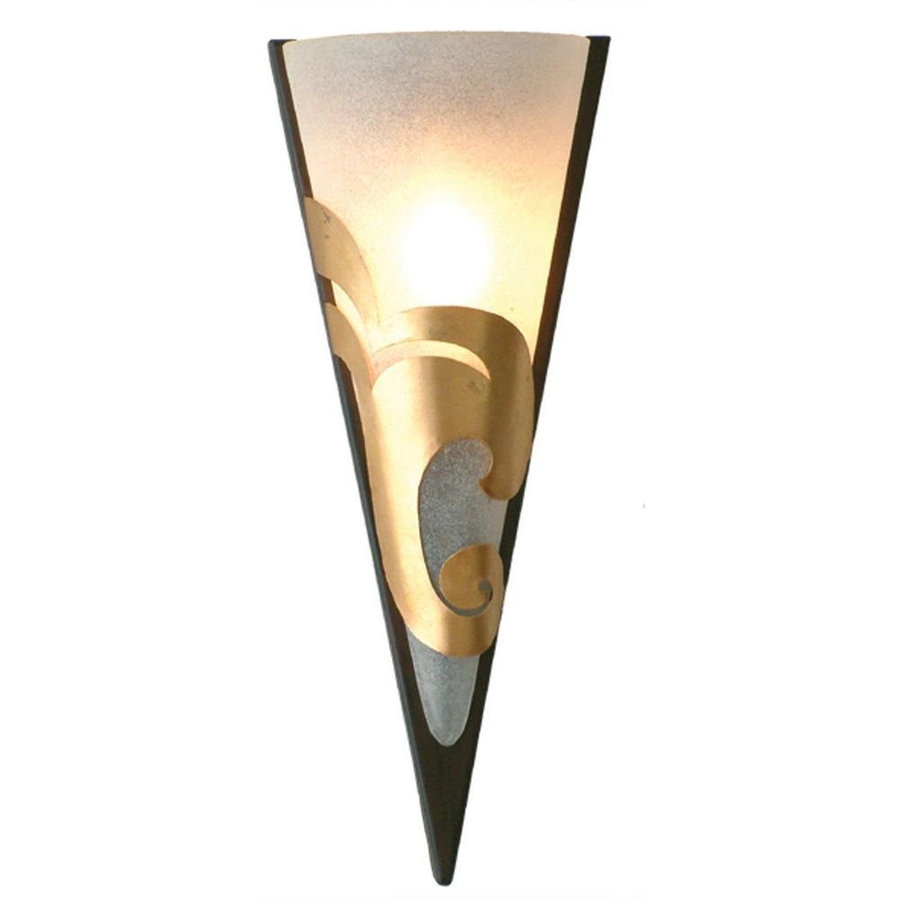 Holländer Wandleuchte Ondulata Eisen-Glas Braun-Schwarz-Gold