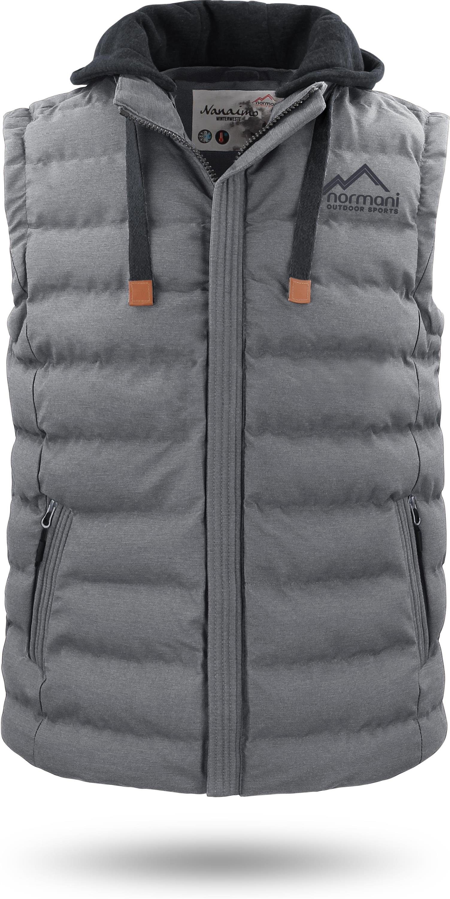 normani Funktionsweste Herren Winter-Steppweste Nanaimo Wattierte Winterweste - winddichter Bodywarmer Outdoor Weste mit abnehmbarer Kapuze und Seitentaschen Grau