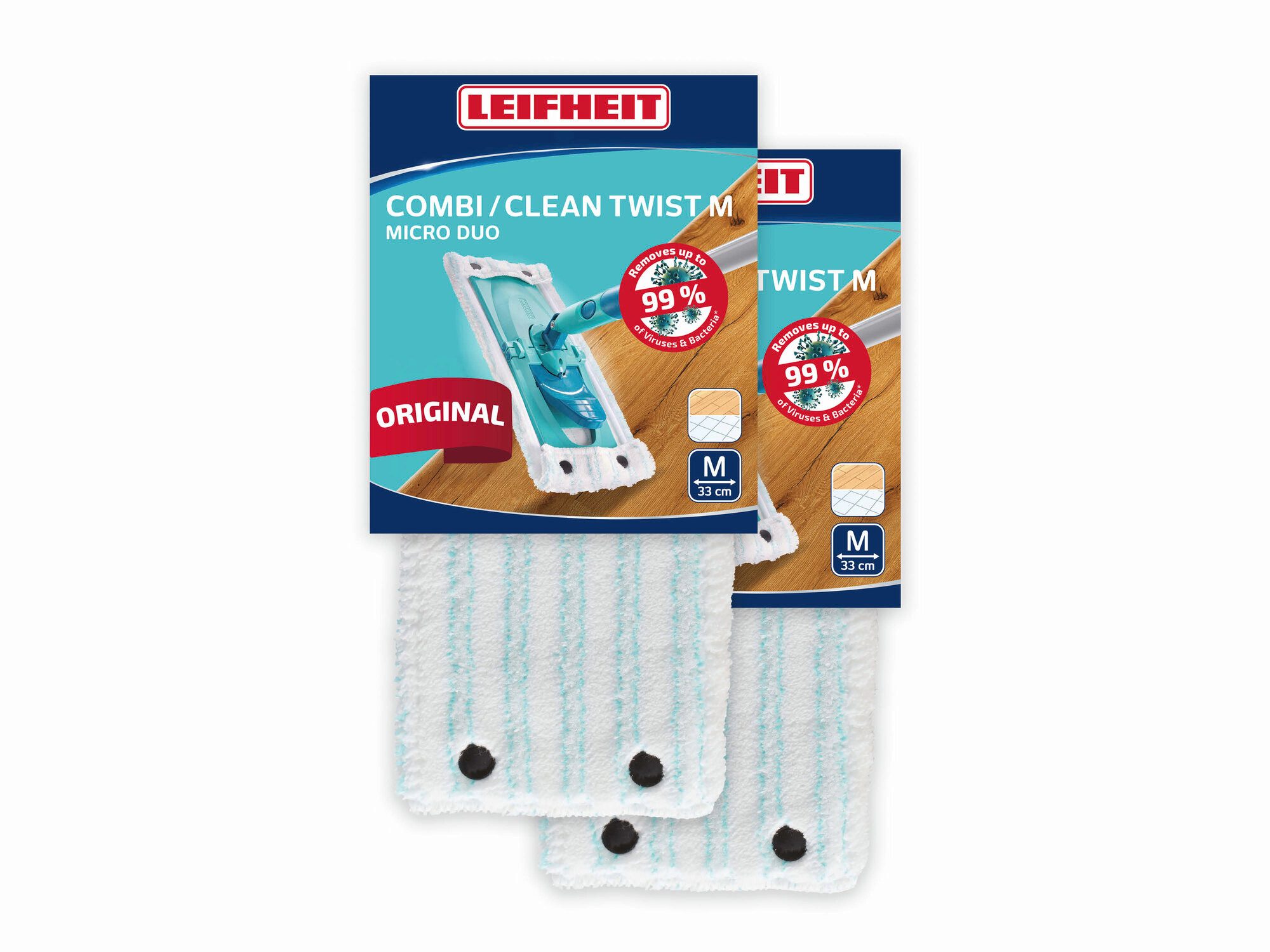 Leifheit Bundle Wischbezug CLEAN TWIST M / Combi M micro duo (2er Set) Wischbezug (Mikrofaser, 14.0x42.0 cm, 2-tlg., Waschbar bei 60°C, Wischbreite 33cm, für alle glatten Böden)
