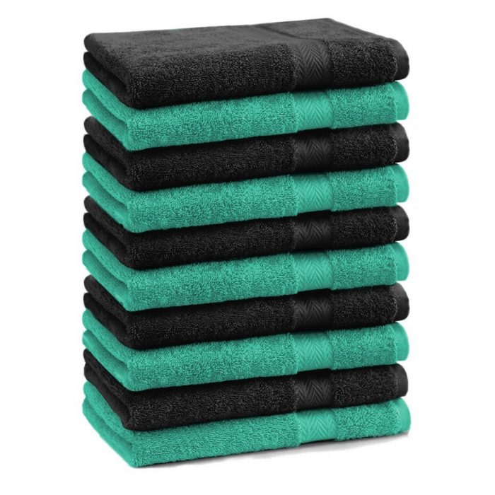 Betz Gästehandtücher 10 Stück Gästehandtücher Premium 100% Baumwolle Gästetuch-Set 30x50 cm Farbe smaragdgrün und schwarz 100% Baumwolle