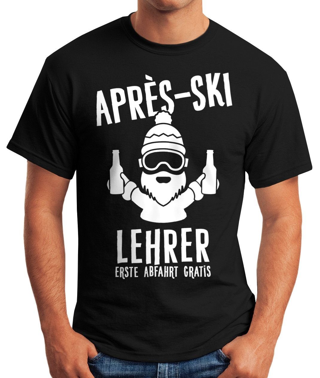 Moonworks® Herren mit T-Shirt MoonWorks Fun-Shirt Print-Shirt Ski Lehrer Après Print schwarz