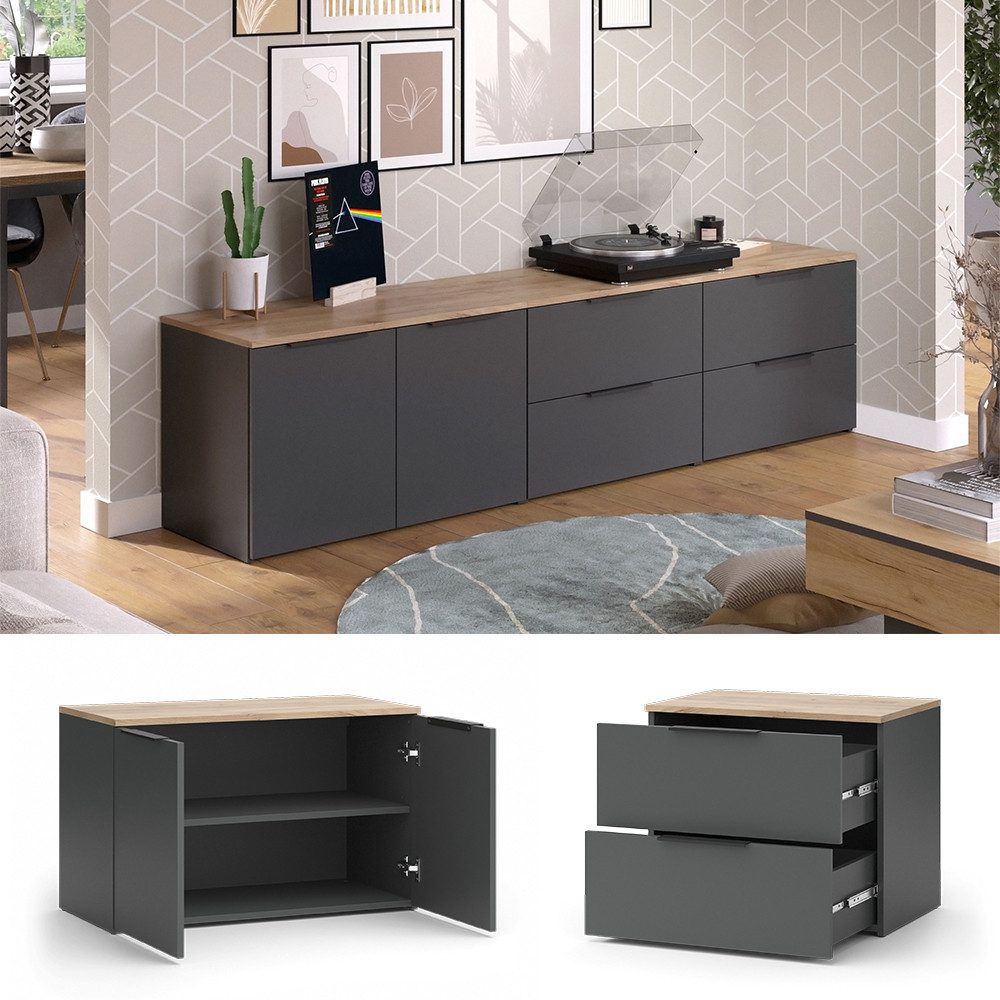 Vicco Wohnwand Wido, Anthrazit/Sonoma, 3 Teile günstig online kaufen