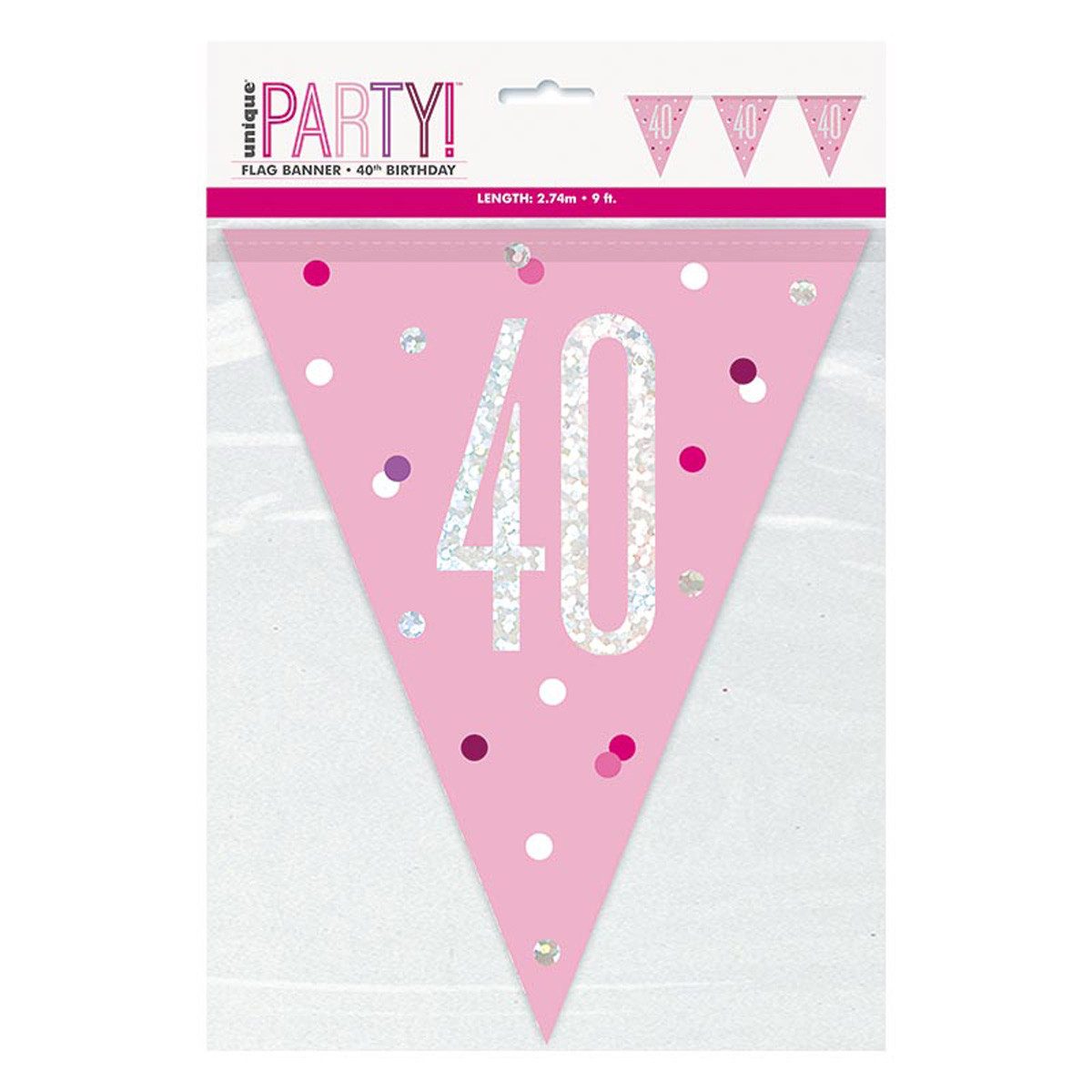 Unique Industries Inc. Girlande Wimpelkette Glitz #40 Pink 274 cm