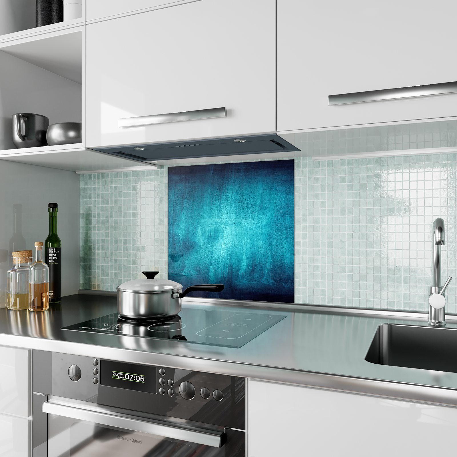 Blaue Spritzschutz Strukturen Motiv Küchenrückwand Primedeco Küchenrückwand Glas mit