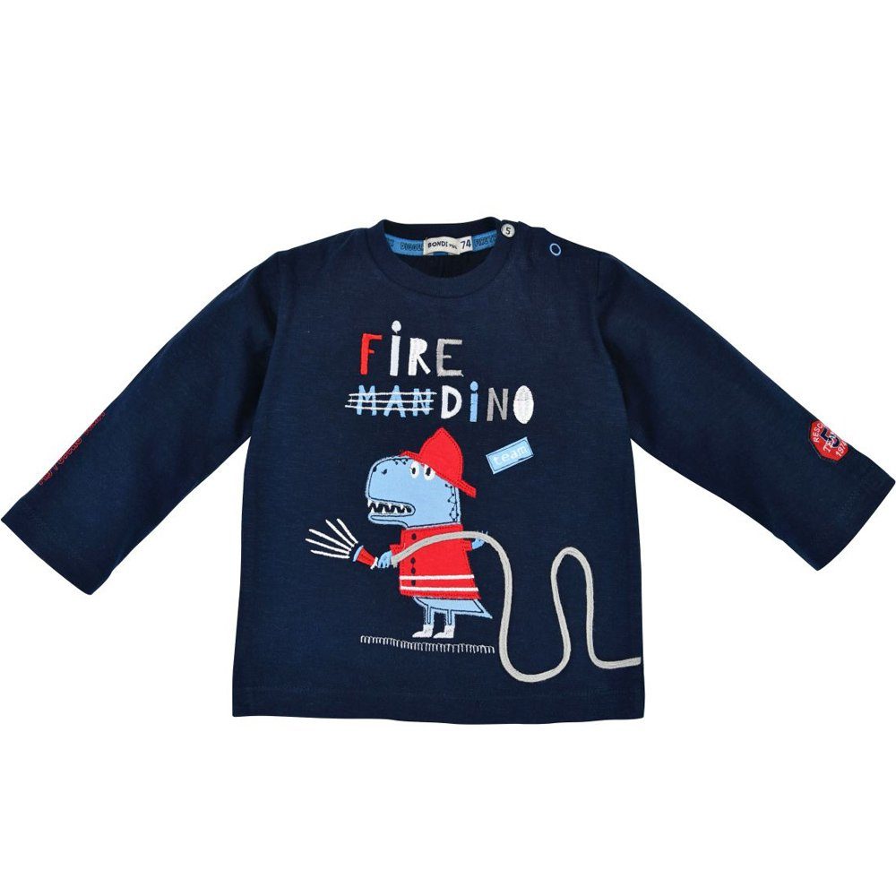 Langarmshirt Baby Jungen Pullover "Fire Dino" - Geringelt Feuerwehr Dinosaurier