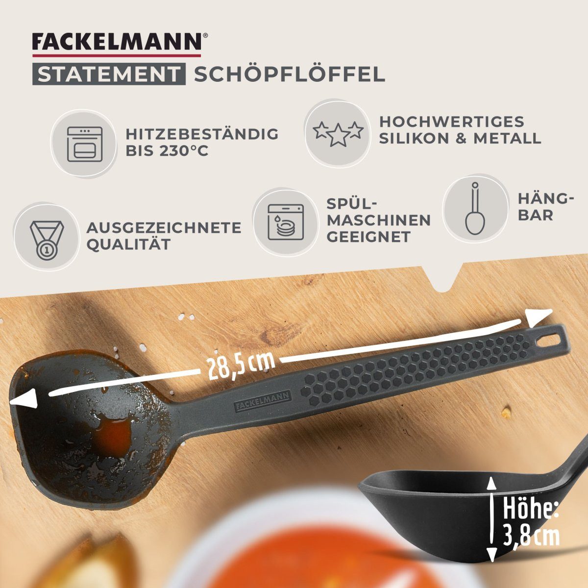 FACKELMANN Soßenlöffel Schöpflöffel, Suppenkelle, Servierlöffel, Küchenhelfer