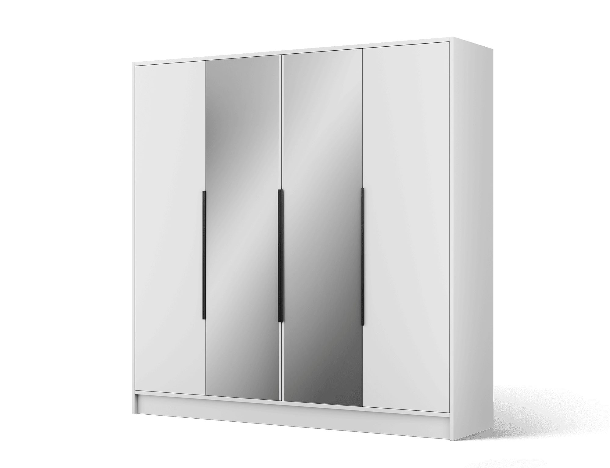 MOEBLO Drehtürenschrank Silvara 200 (Kleiderschrank, 4-türig, mit Spiegel, 10 Einlegeböden und Kleiderstangen, BxHxT 200x200x51 cm, Weiß, Kaschmir oder Schwarz) (BxHxT): 200 x 200 x 51 cm