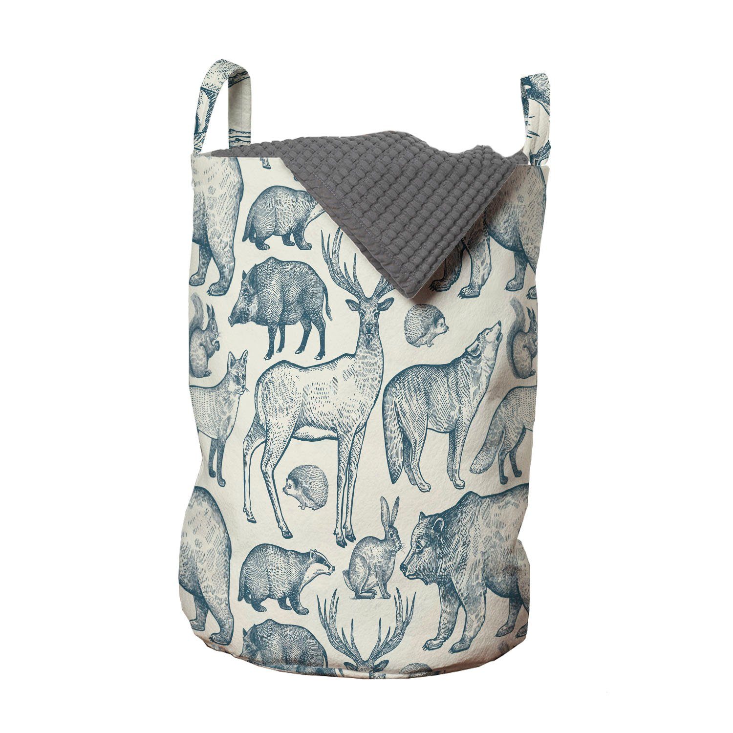 Abakuhaus Wäschesäckchen Waschsalons, Kordelzugverschluss Wild Wäschekorb mit Tier für Bären Griffen Pig Sketch von