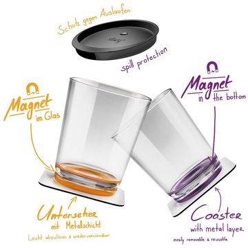 silwy MAGNETIC SYSTEM Gläser-Set 2x Trinkbecher mit Magnetboden hub orange inkl. 2 Nano-Gel-Pads 0,25l, Kunststoff
