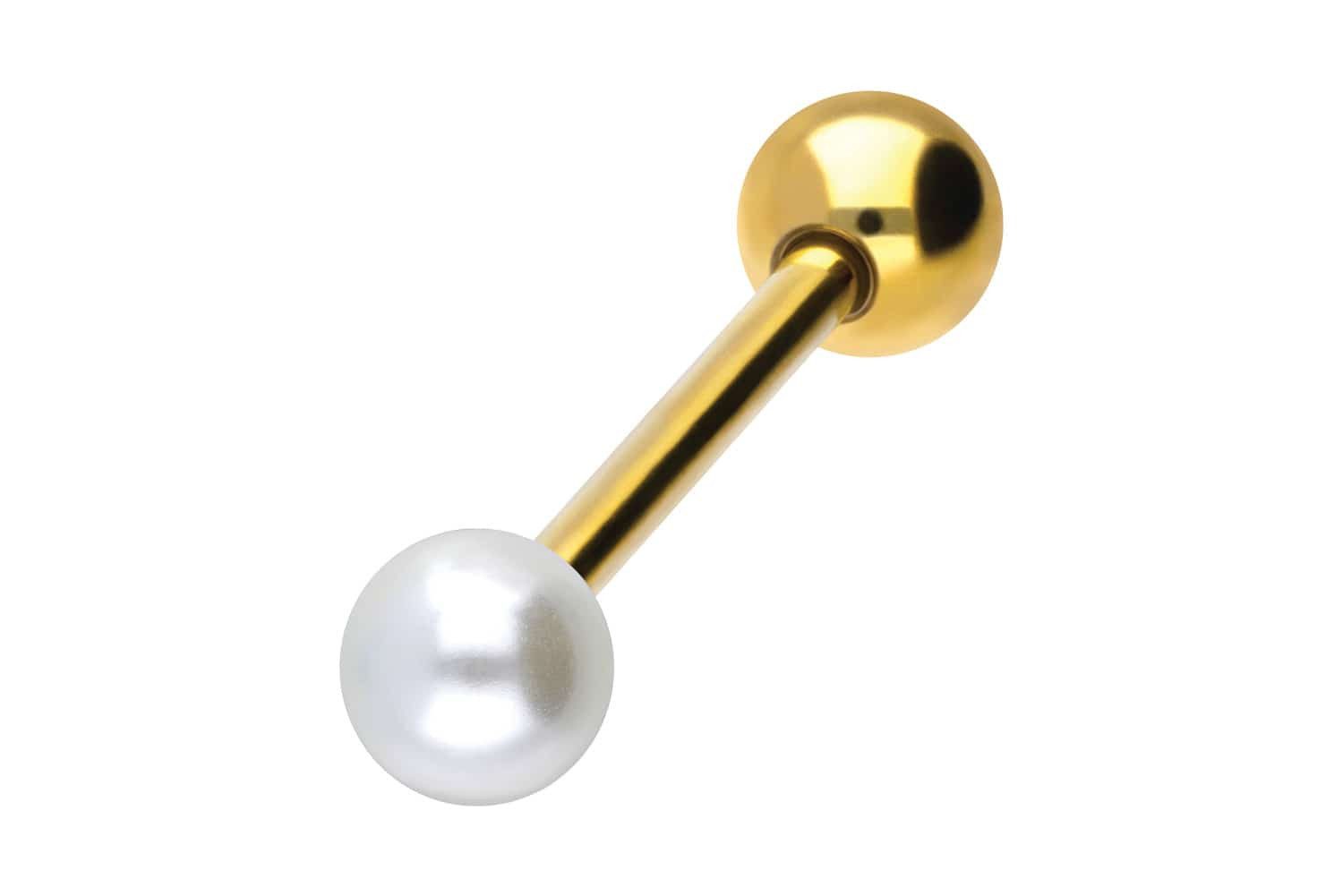 PIERCINGLINE Brustwarzenpiercing Chirurgenstahl Barbell SYNTHETISCHE PERLE + CHIRURGENSTAHL-KUGEL (Barbells, 1-tlg)