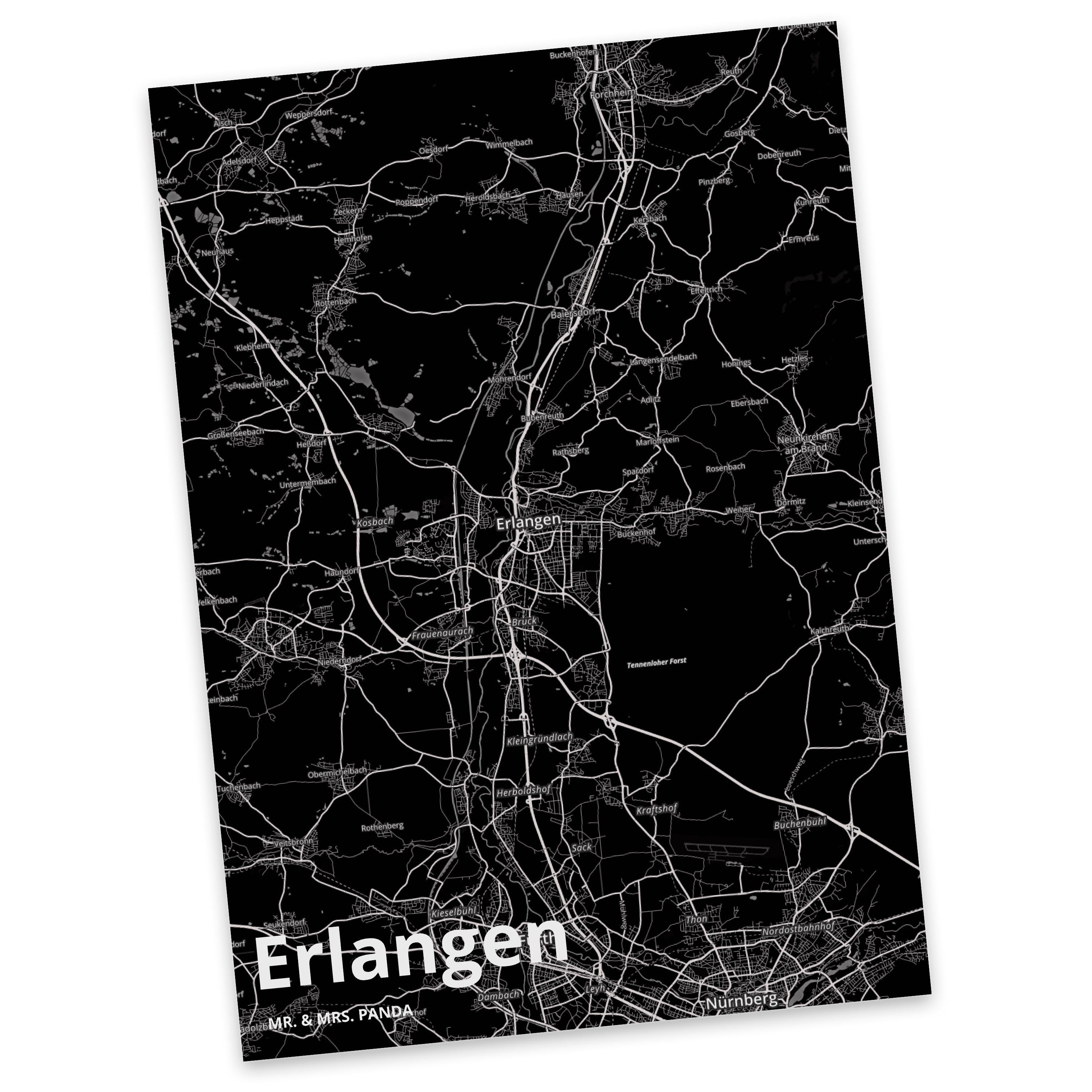 Mr. & Mrs. Panda Postkarte Erlangen - Geschenk, Stadt Dorf Karte Landkarte Map Stadtplan, Ort, G