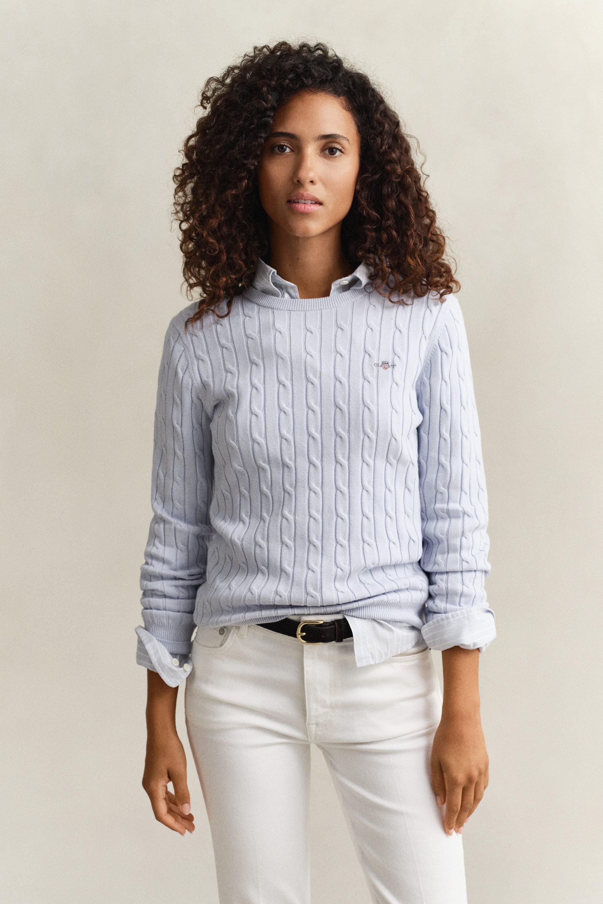 Gant Strickpullover STRETCH COTTON CABLE C-NECK mit Logostickerei auf der B günstig online kaufen