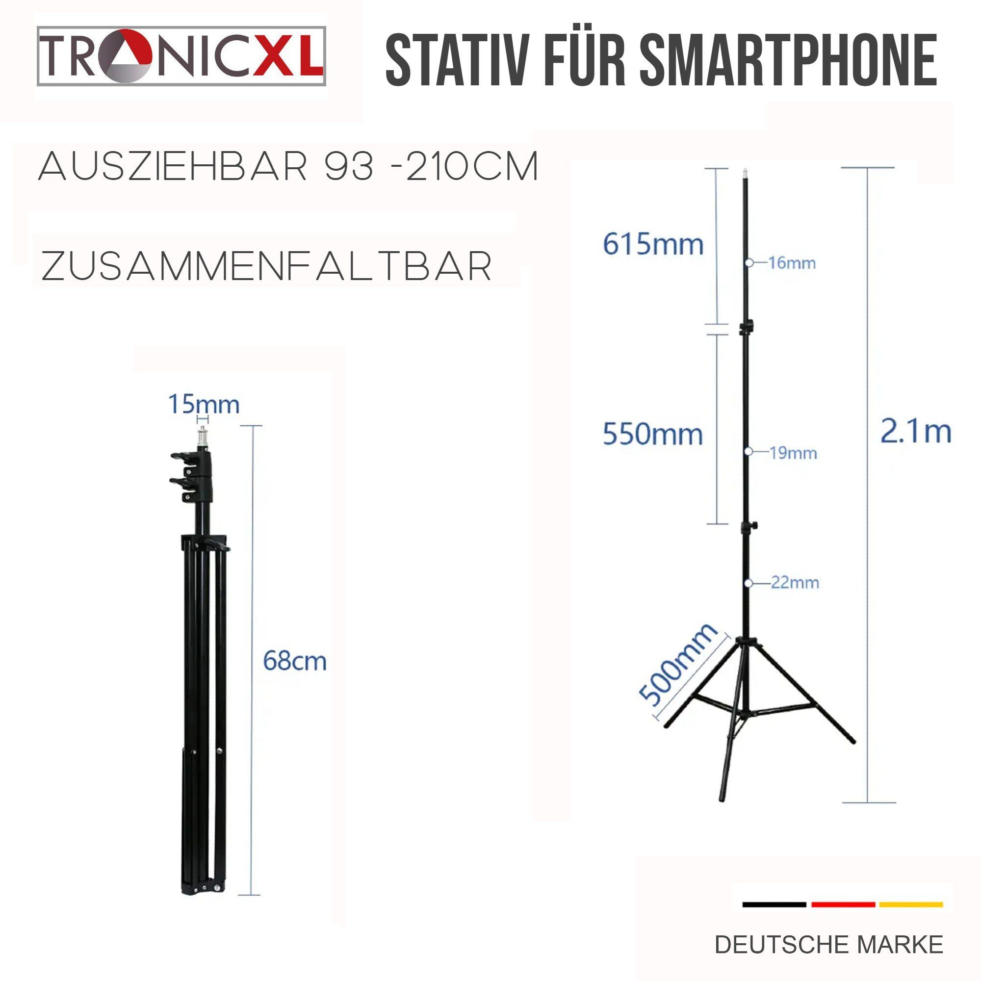 TronicXL 210cm Stativ schwenkbar) für iPhone Handy Ständer Galaxy Smartphone neigbar, Samsung (Höhenverstellbar, Apple Handstativ