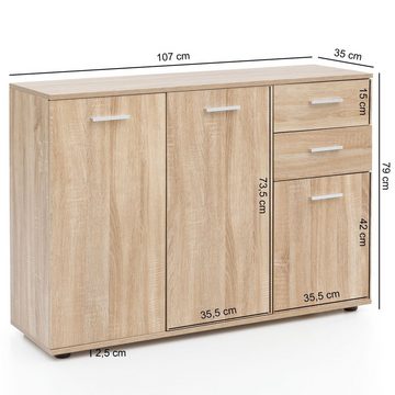 KADIMA DESIGN Kommode Holz Anrichte mit 3 Türen & 2 Schubladen - für jede Wohnfläche
