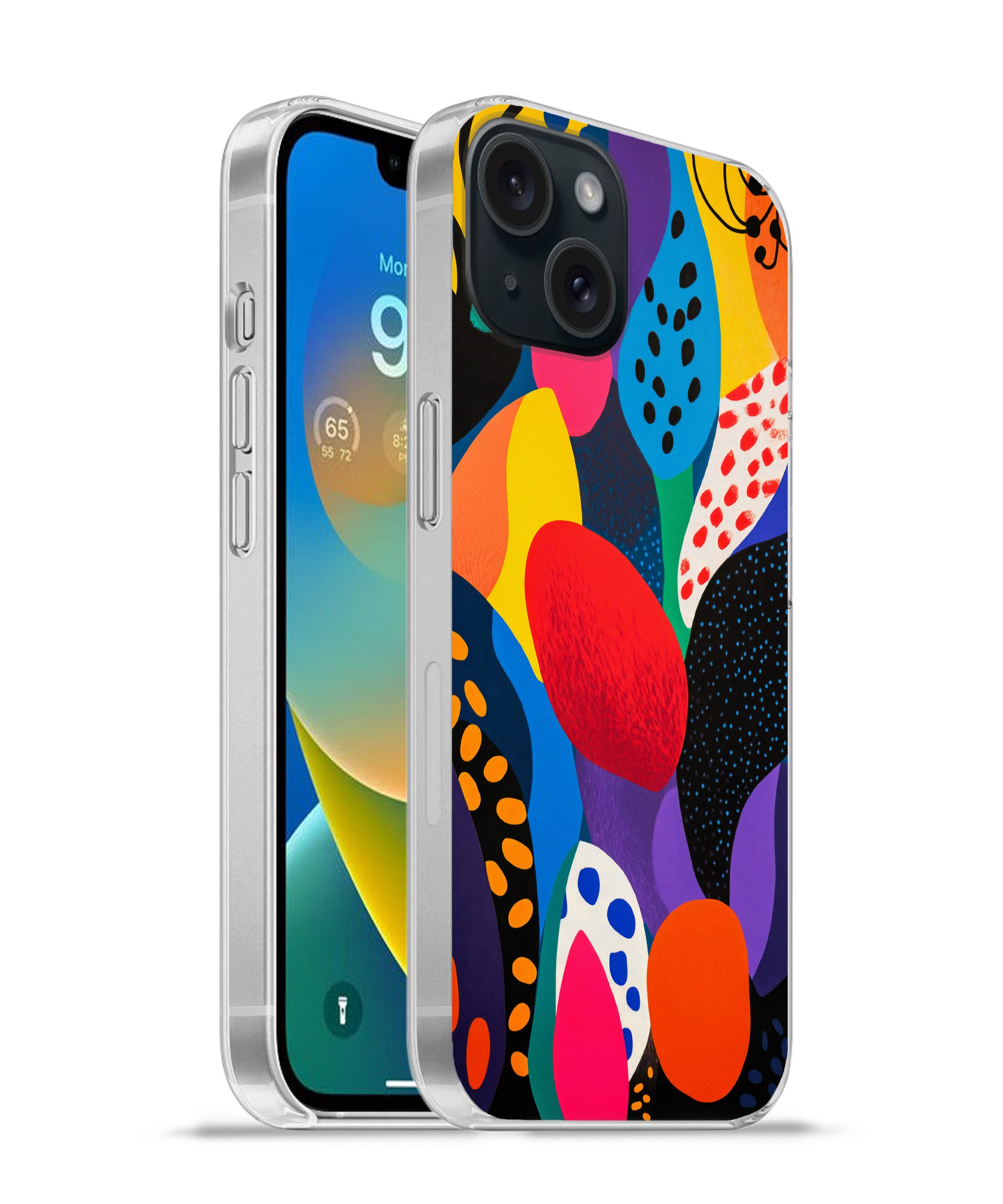 MuchoWow Handyhülle für Apple iPhone 15 Blumen - Blätter - Abstrakt - Rot, Smartphone-Bumper, Print, Handy Schutzhülle Dünn