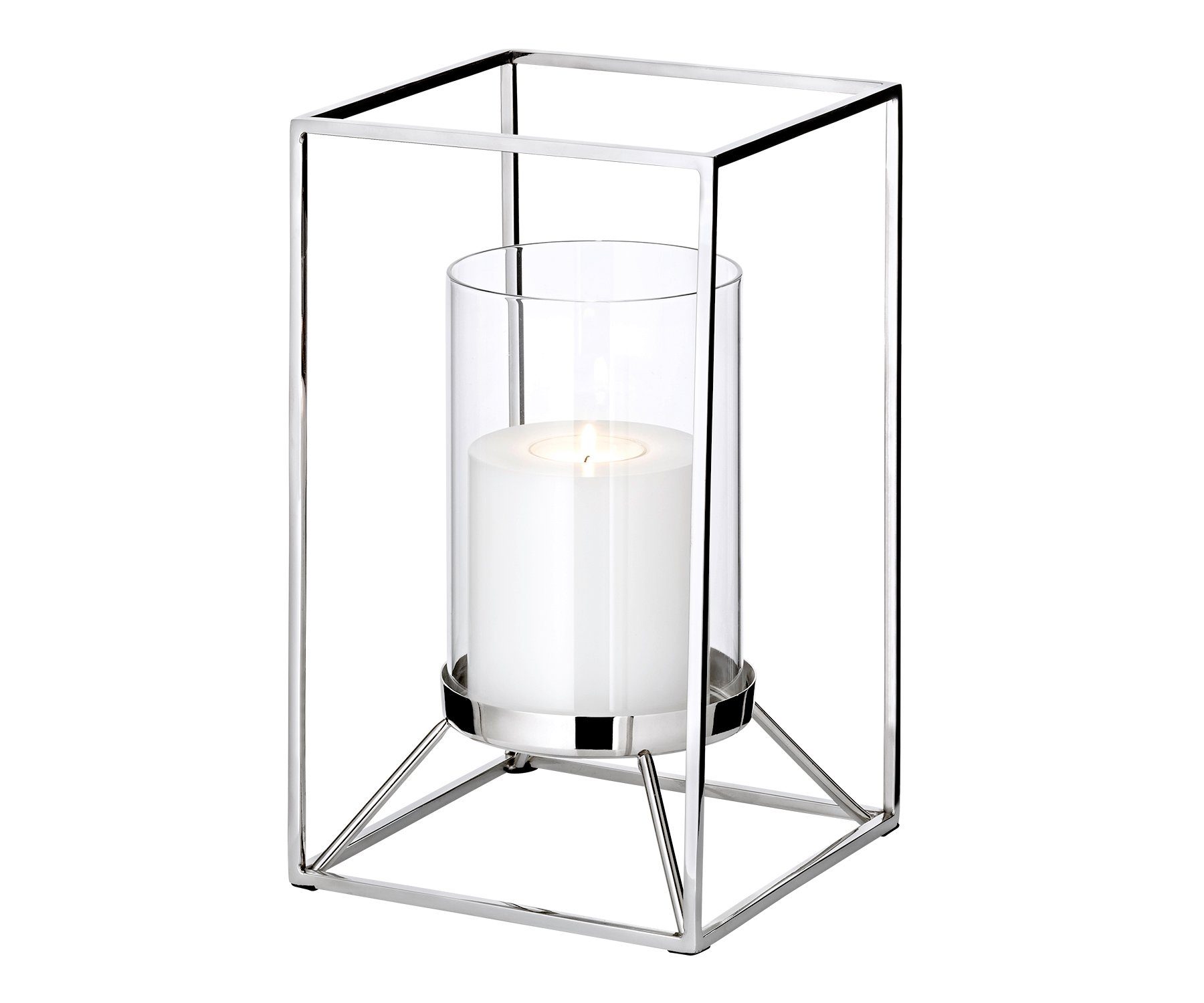 EDZARD Windlicht Marie, Quadratisch, Silber-Optik, Edelstahl, vernickelt, H 25 cm, Ø 15 cm
