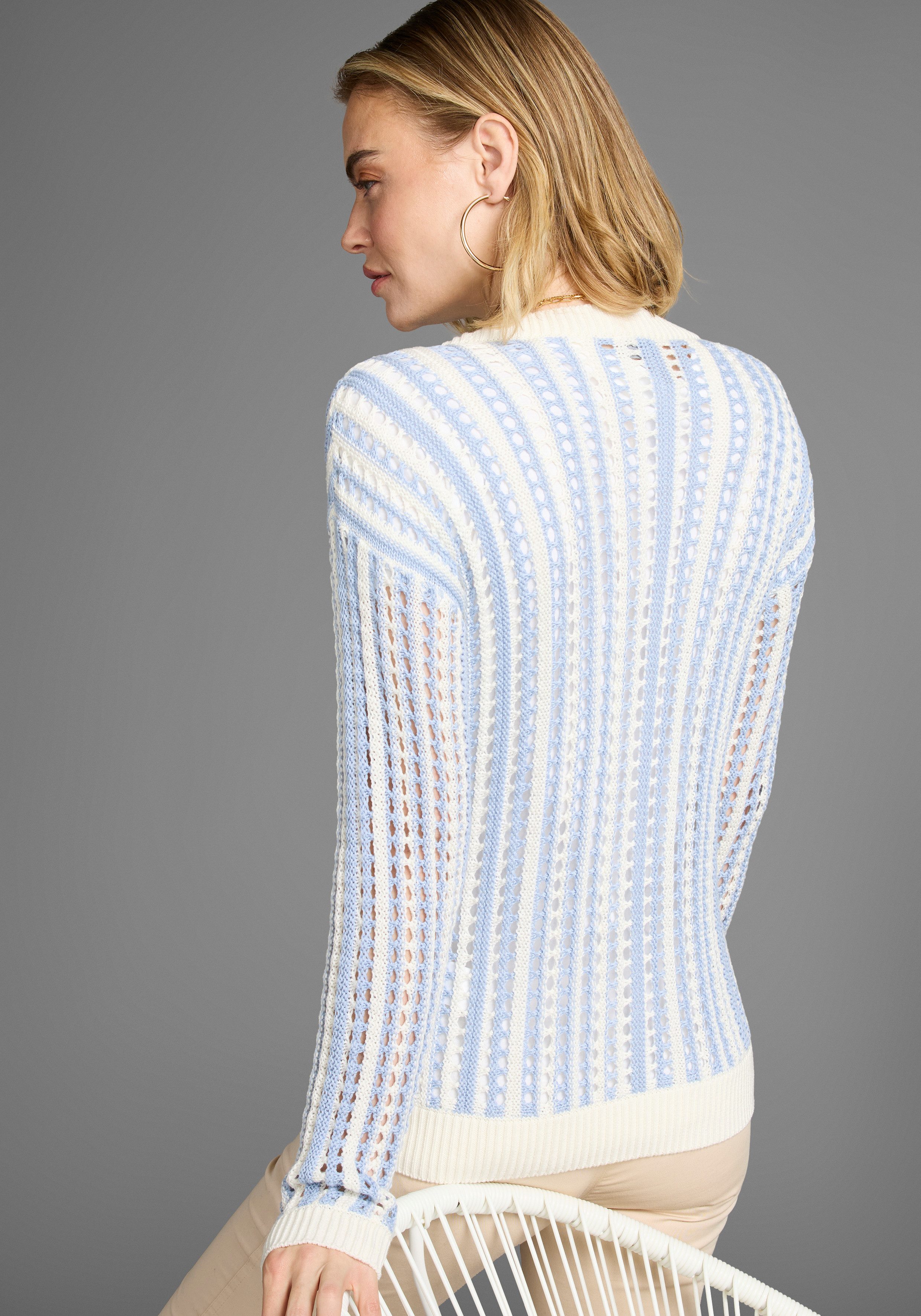 Laura Scott Strickjacke mit Streifen und trendigem Lochmuster günstig online kaufen