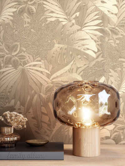 Newroom Vliestapete, Gold Tapete Tropisch Glänzend - Dschungeltapete Blätter Floral Modern Dschungel Blätter für Wohnzimmer Schlafzimmer Küche