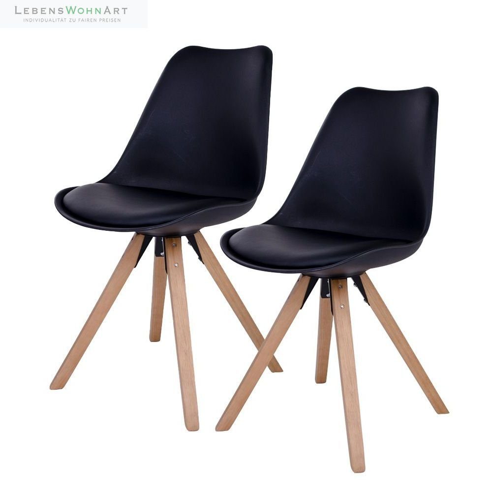 Stuhl Design Stuhl SKAGEN (2er Set) schwarz - Holzbeine natural