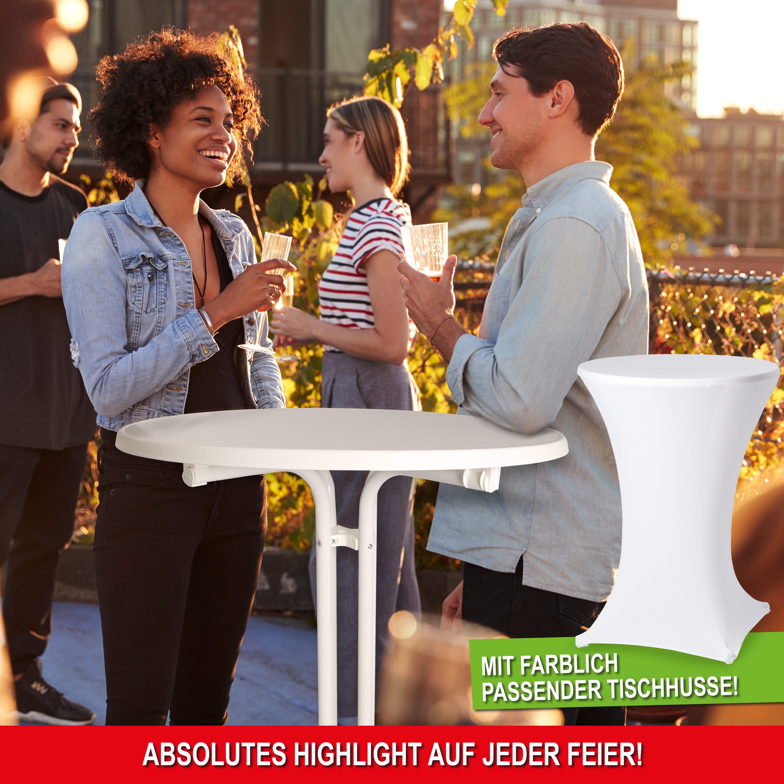 Onbest Stehtisch mit Tischhusse Ø 80 cm klappbar, 2,5 cm Holzplatte, 60 kg günstig online kaufen