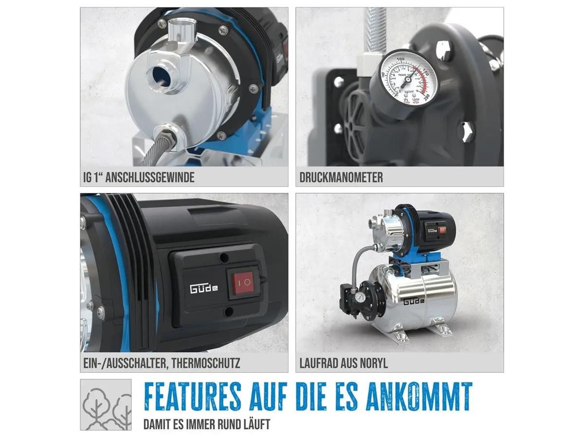 Güde Hauswasserwerk HWW 1000 ES, 3.800 l/h max. Fördermenge, 4,5 bar Druckkessel