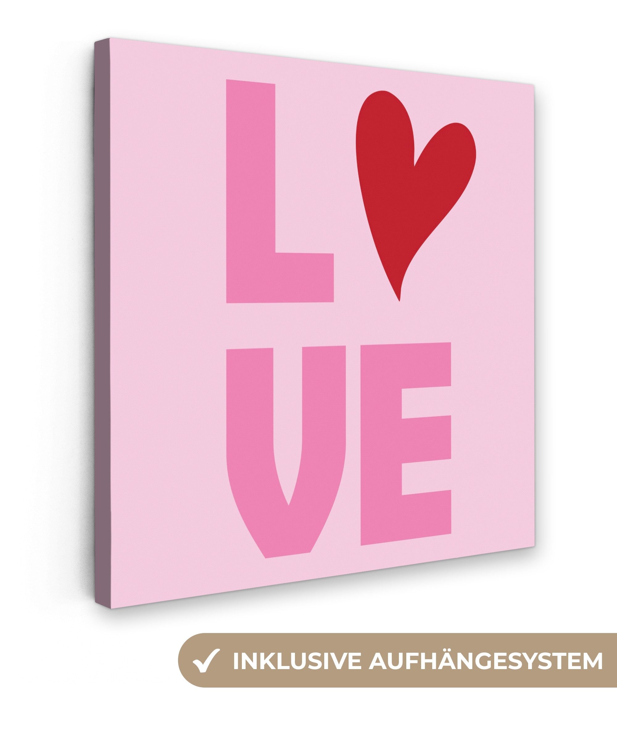 OneMillionCanvasses® Leinwandbild Liebe - Rosa - Herz - Valentinstag, Fotodruck (1 St), Wandbild, Deko Schlafzimmer Wohnzimmer Flur 20x20 cm