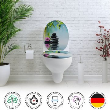 Sanfino WC-Sitz "Asia II" Premium Toilettendeckel mit Absenkautomatik aus Holz, mit schönem Pflanzen-Motiv, hohem Sitzkomfort, einfache Montage