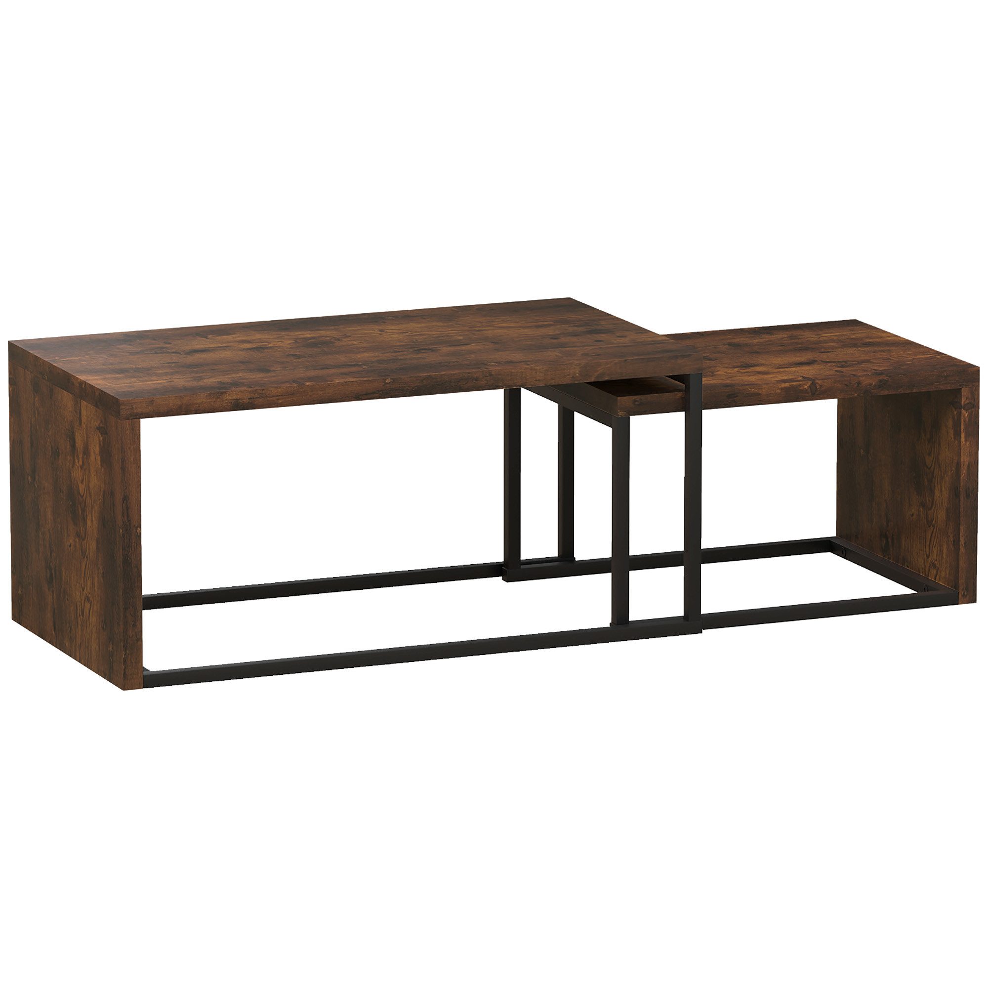 REDOM Couchtisch 2er‑Set Couchtische mit Metallfüßen in Schwarz‑Braun (Beistelltisch 90x48x42/59x42x36 cm, 2-St., Multifunktionale Satztische in unterschiedlichen Formen), Elegante Sofatische für Wohnzimmer und Wohnbereich