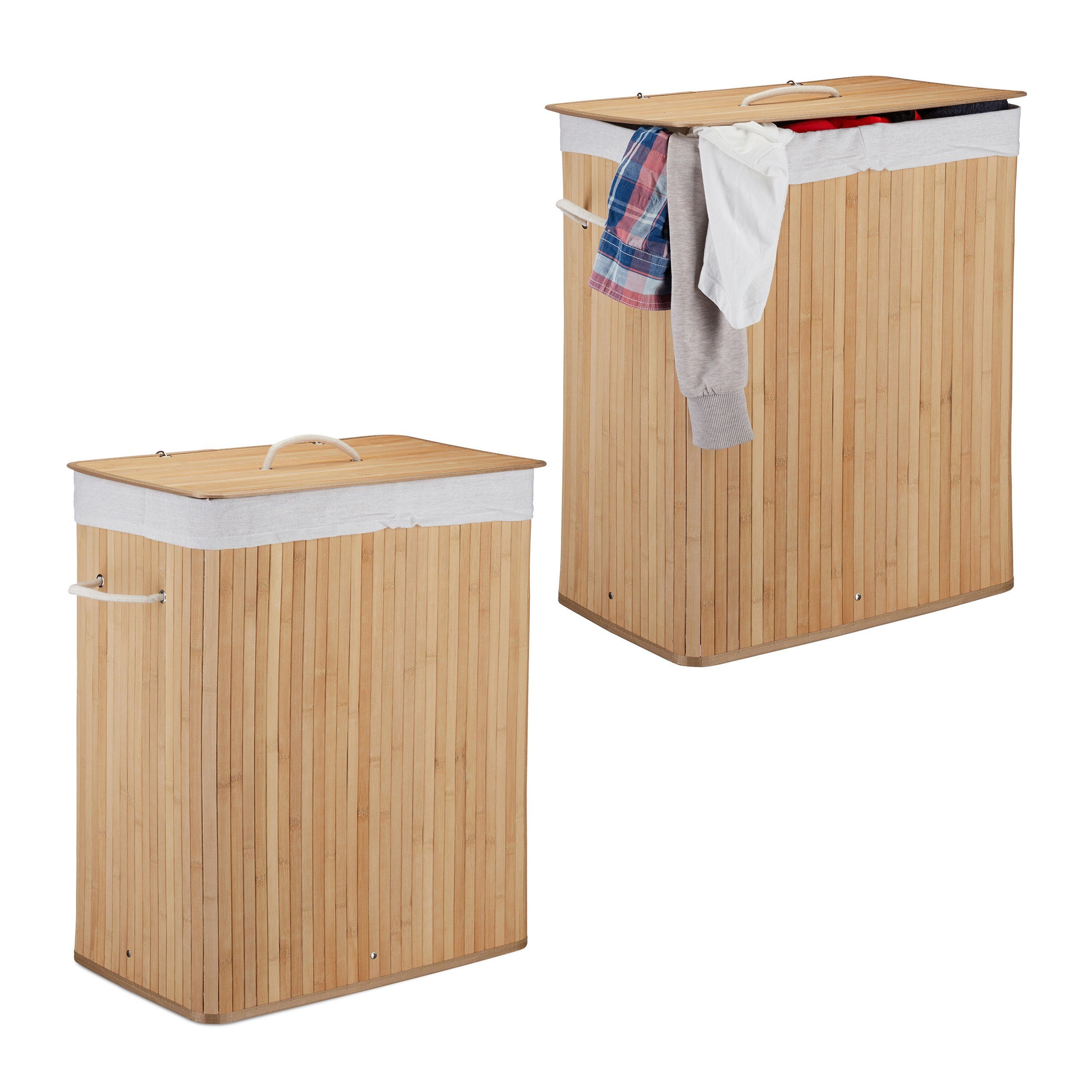relaxdays Wäschesortierer 2 x Wäschekorb Bambus günstig online kaufen