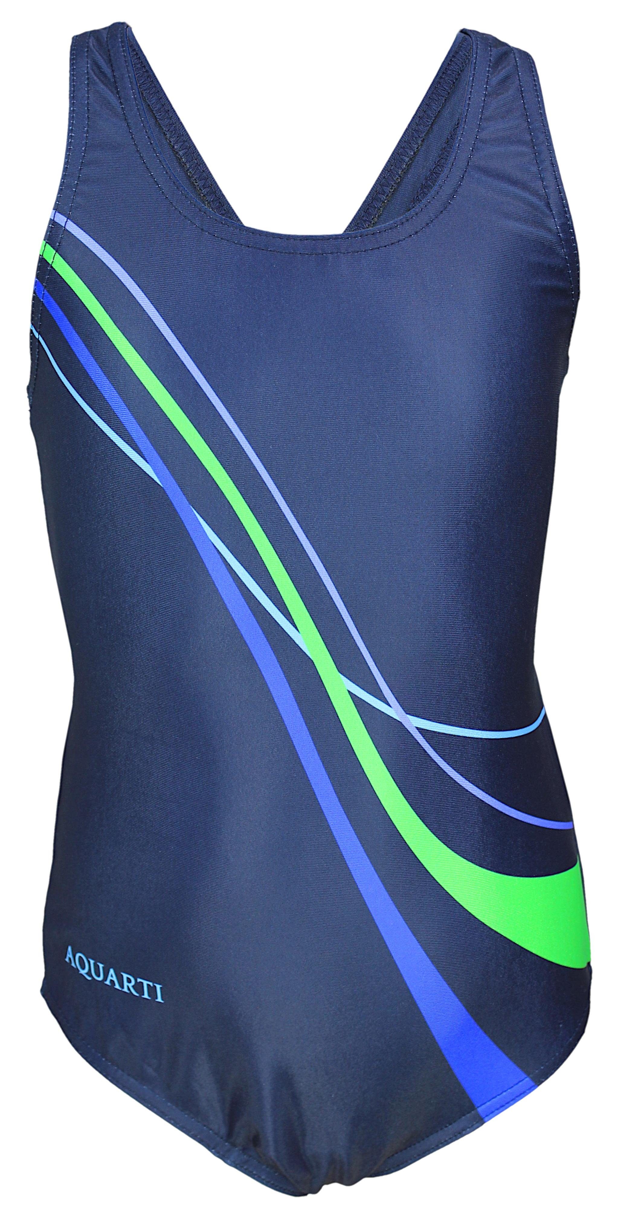 Wellen Badeanzug Mädchen / Dunkelblau Badeanzug / Wettkampf Blau Grün Aquarti Chlorresistent Muscleback Schwimmanzug