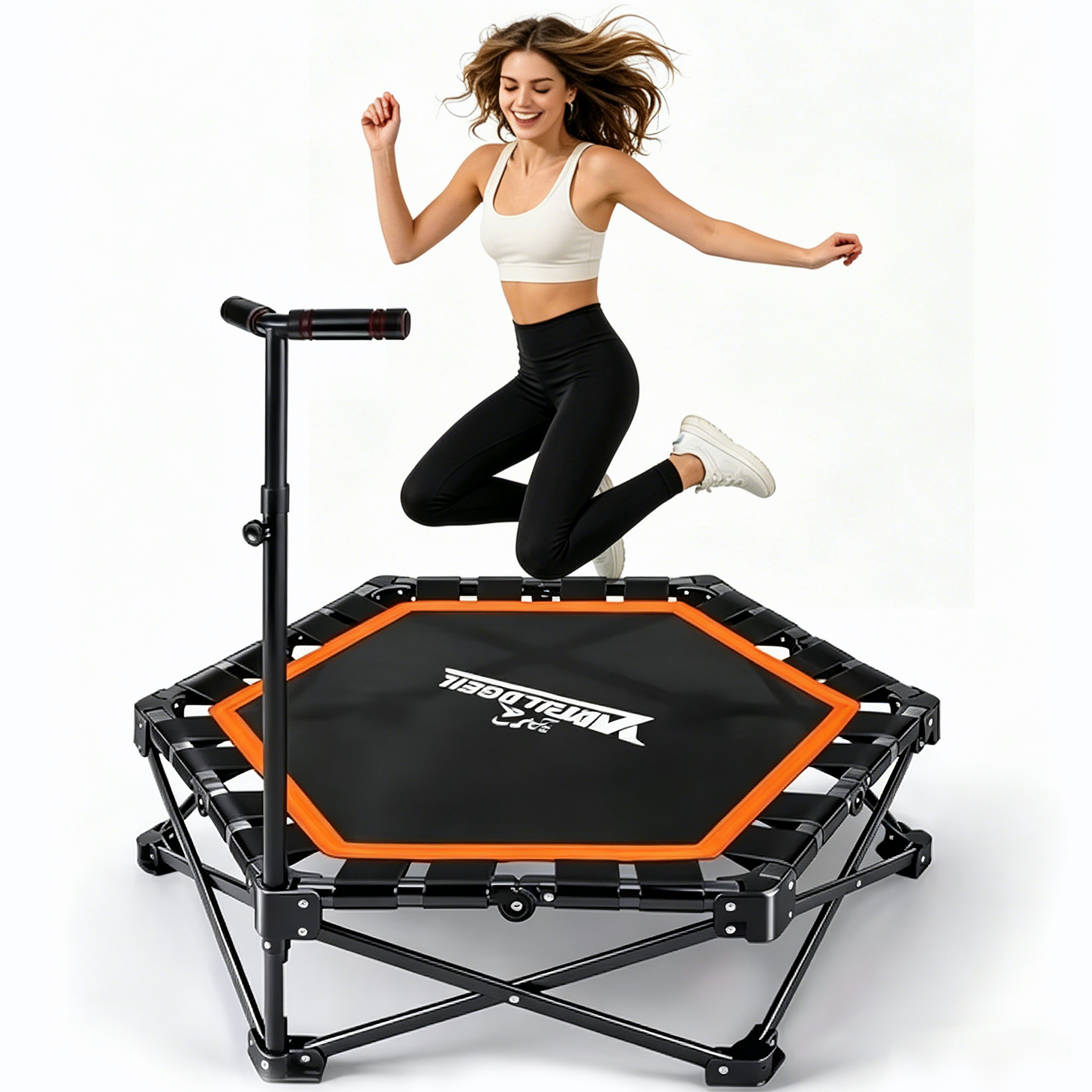 Nettlife Fitnesstrampolin Klappbar Mini Trampolin Höhenverstellbarem Griff Tragkraft 150 kg, Ø 86.5 cm, Indoor Trampolin für Erwachsene & Kinder Sportgeräte für Zuhause