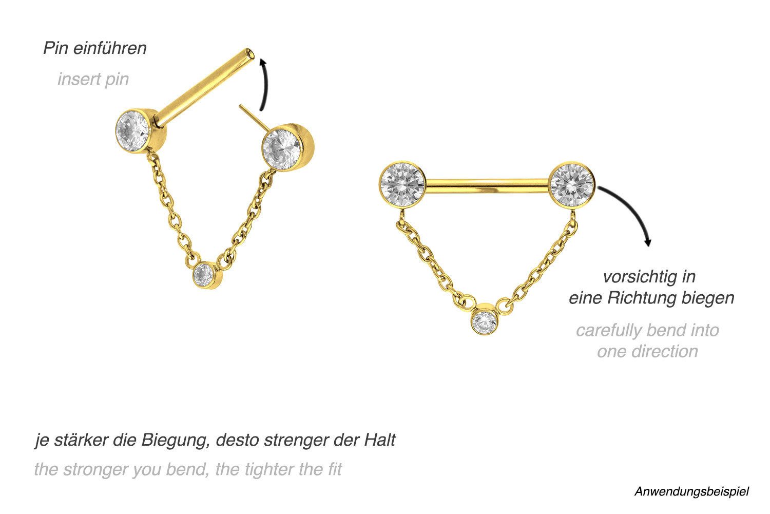 PIERCINGLINE Brustwarzenpiercing Titan Barbell mit Push Fit KETTE + KRISTAL günstig online kaufen