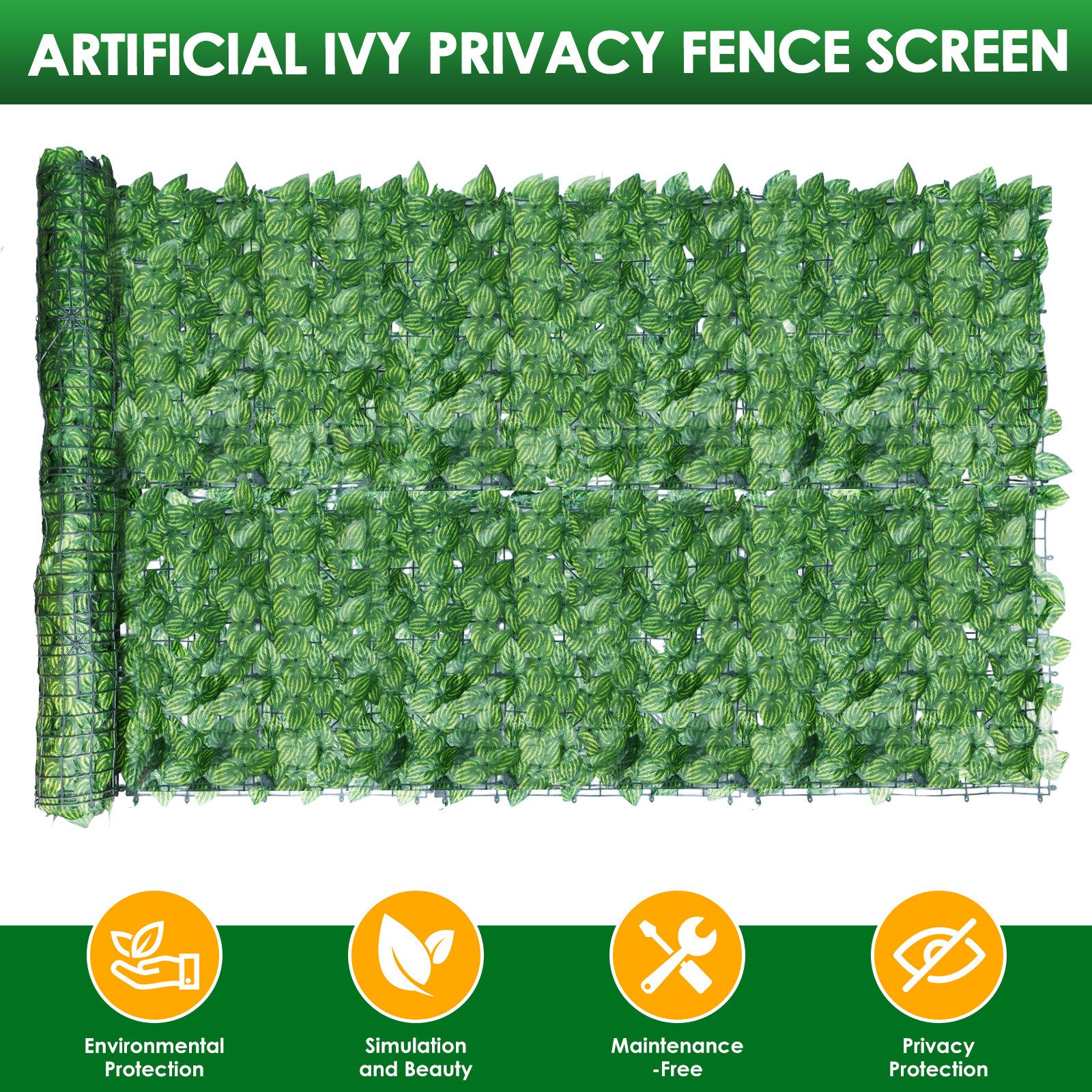 BlingBin Balkonsichtschutz Künstliche Efeu Hecke Windschutz, Sichtschutzhecke für Garten, 1x5m (1er Set, 1-St., Inklusive 100 Kabelbinder, Wassermelonenblätter) Sichtschutz Künstliche Hecke für Balkon, Hof, Gartendekoration