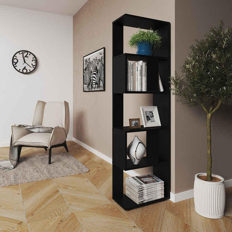 Vicco Raumteiler Standregal Bücherregal klein 5 Fächer Schwarz