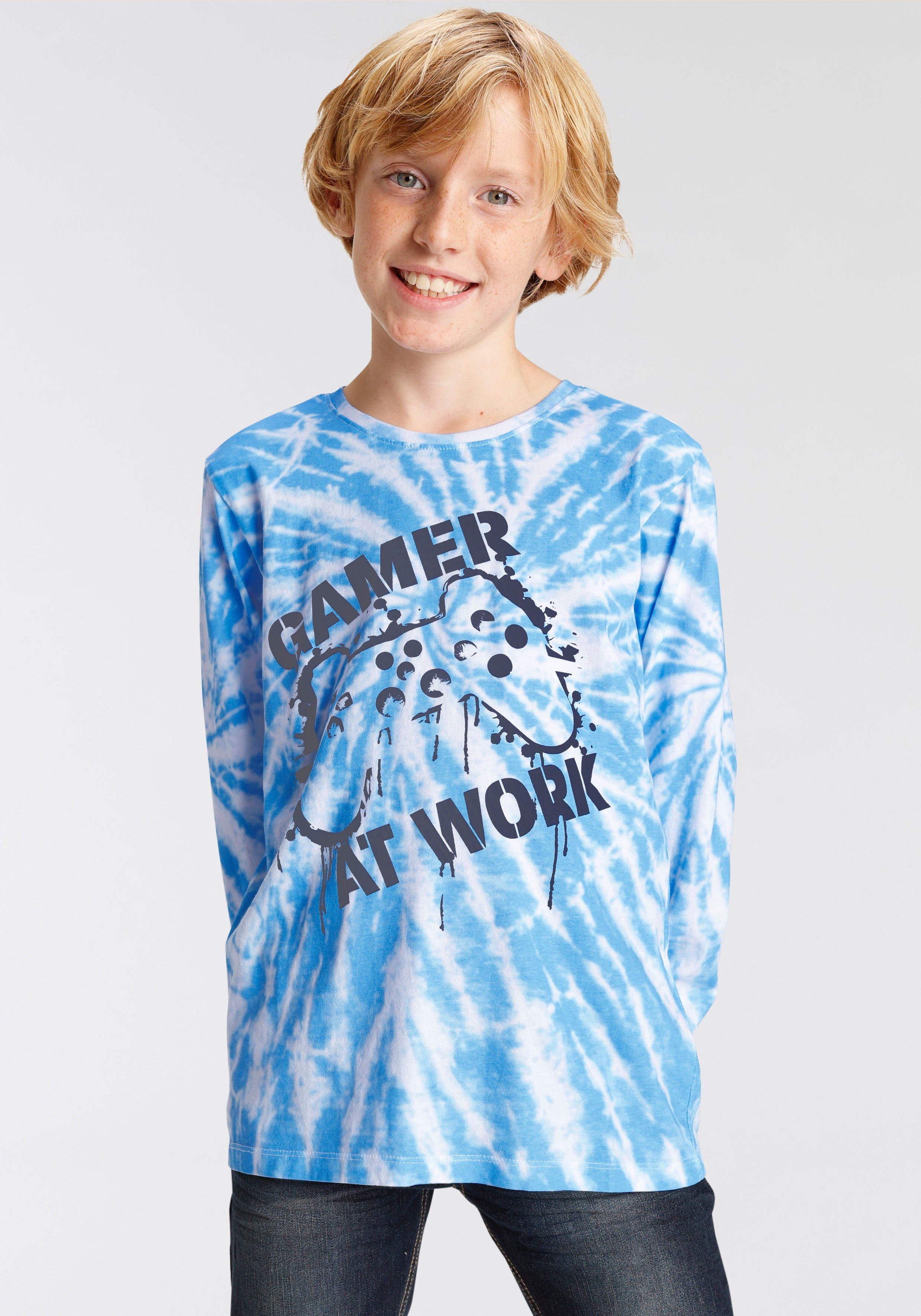 GAMER AT WORK, Langarmshirt Spruch KIDSWORLD