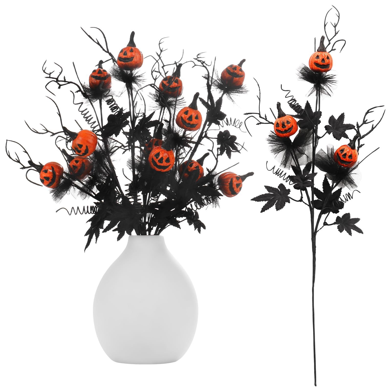 Kunstblumenstrauß 5er-Set Halloween-Dekorationen, 47cm künstliche Kürbisse, Bomiclss, Halloween-Zweig, Dekorationen für Zuhause, Innenbereich, Dekorationen