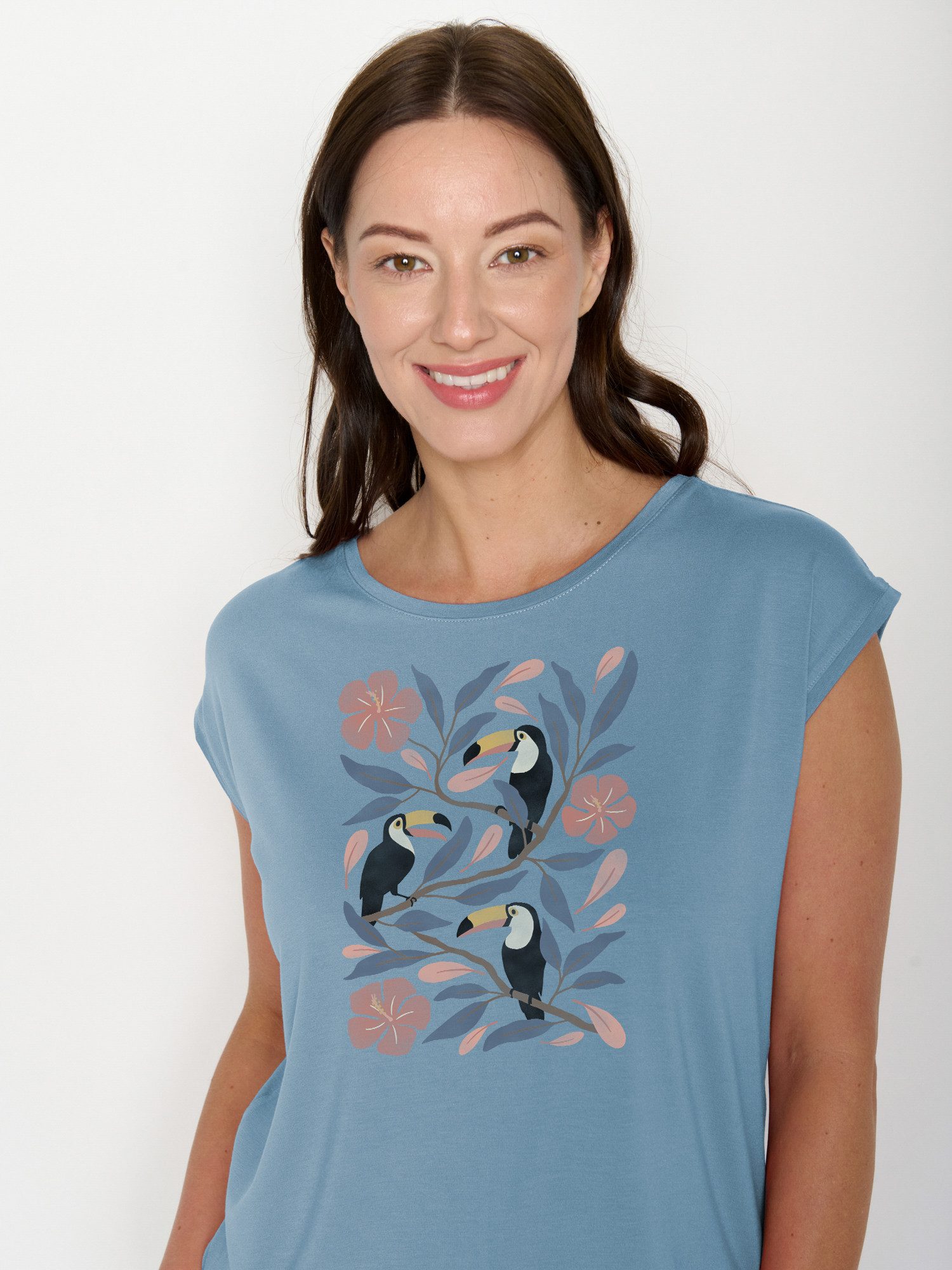 GreenBomb T-Shirt Timid Tucan Flower (1-tlg., 1) lockerer kurzer Schnitt, ohne Ärmel, weicher Fall