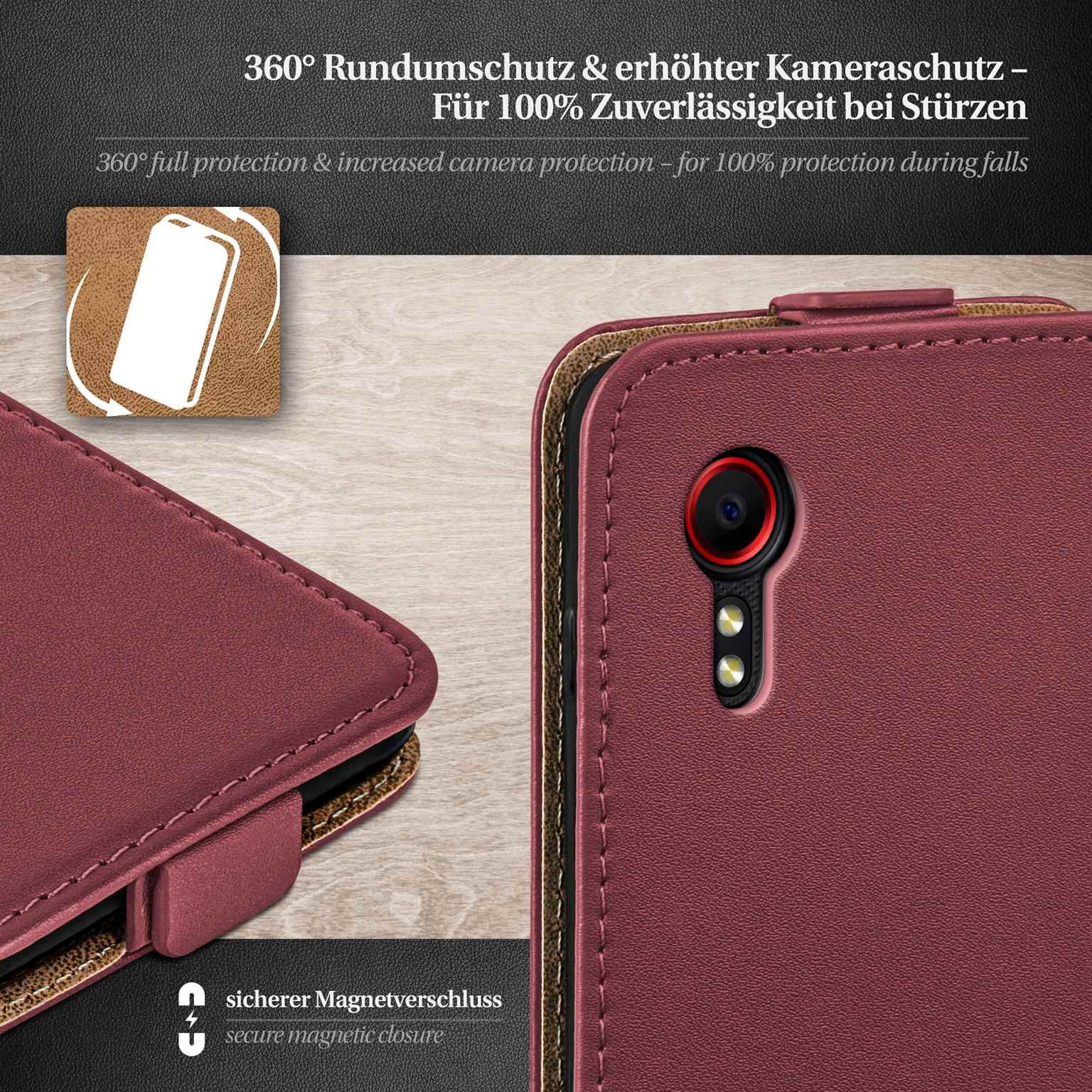 moex Handyhülle für Samsung Galaxy XCover 5 Hülle Klappbar Flip Case Weinrot 5,3 Zoll, 360 Grad Schutz Handytasche Leder Optik PU Lederhülle Cover Klapphülle
