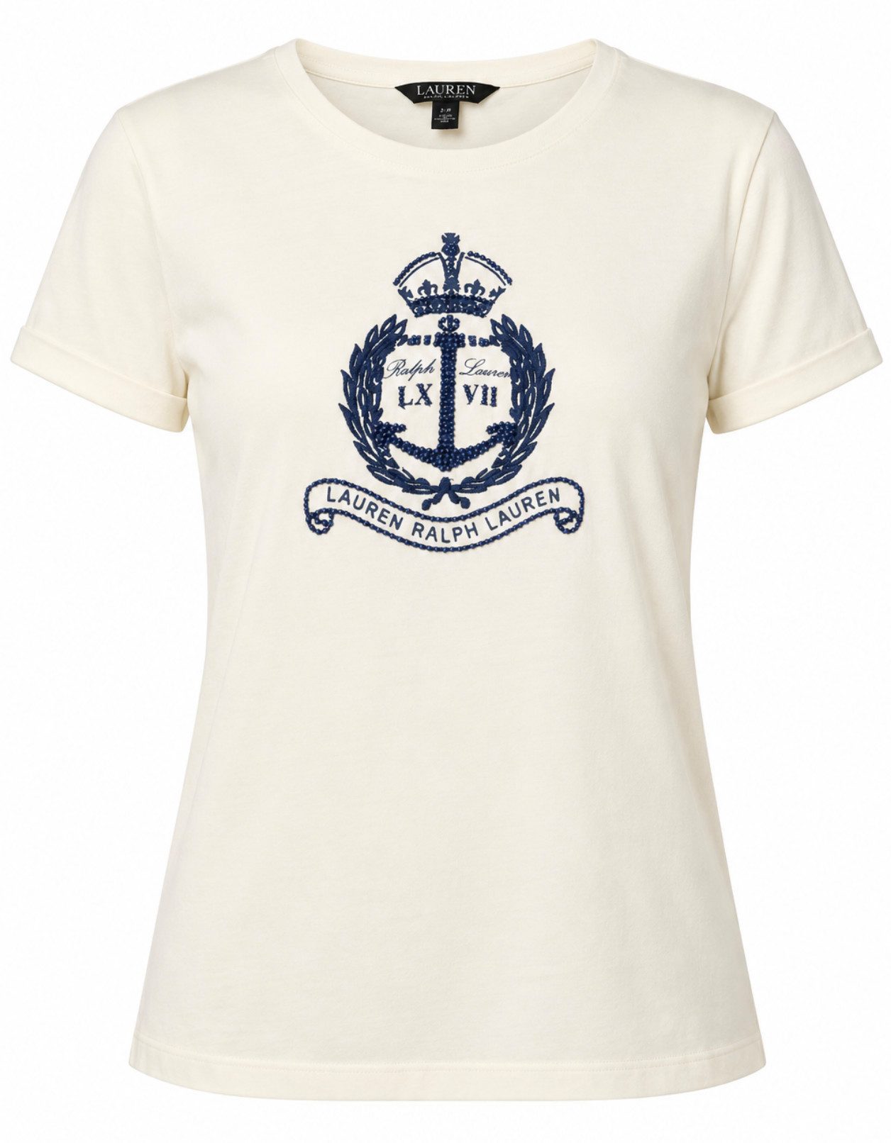 Polo Ralph Lauren T-Shirt LAUREN HAILLY T-Shirt Damen Maritime Crest Stickerei Krone, Anker, Lorbeerkranz und Ralph Lauren Banner