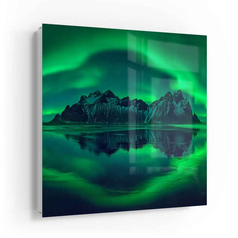 DEQORI Schlüsselkasten 'Vestrahorn im Polarlicht', Glas Schlüsselbox modern magnetisch beschreibbar