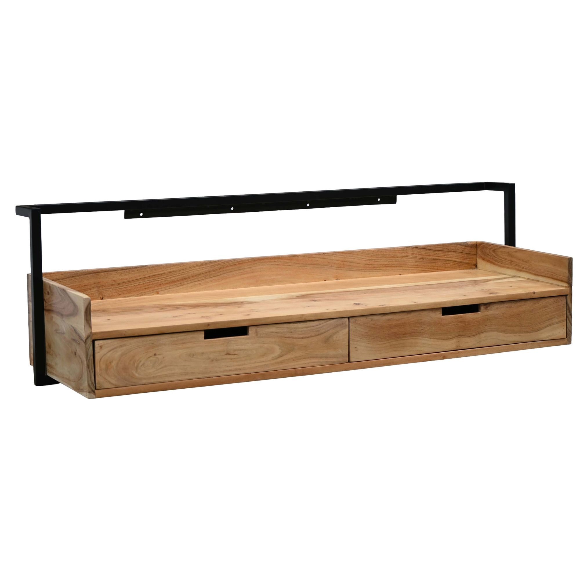 Wohnling Schreibtisch WL7.440 Wandschreibtisch 120cm Massivholz Schreibtisch Schwebend (Platzsparender Laptoptisch aus massiver Akazie), Bürotisch mit Schubladen und robustem Metallrahmen