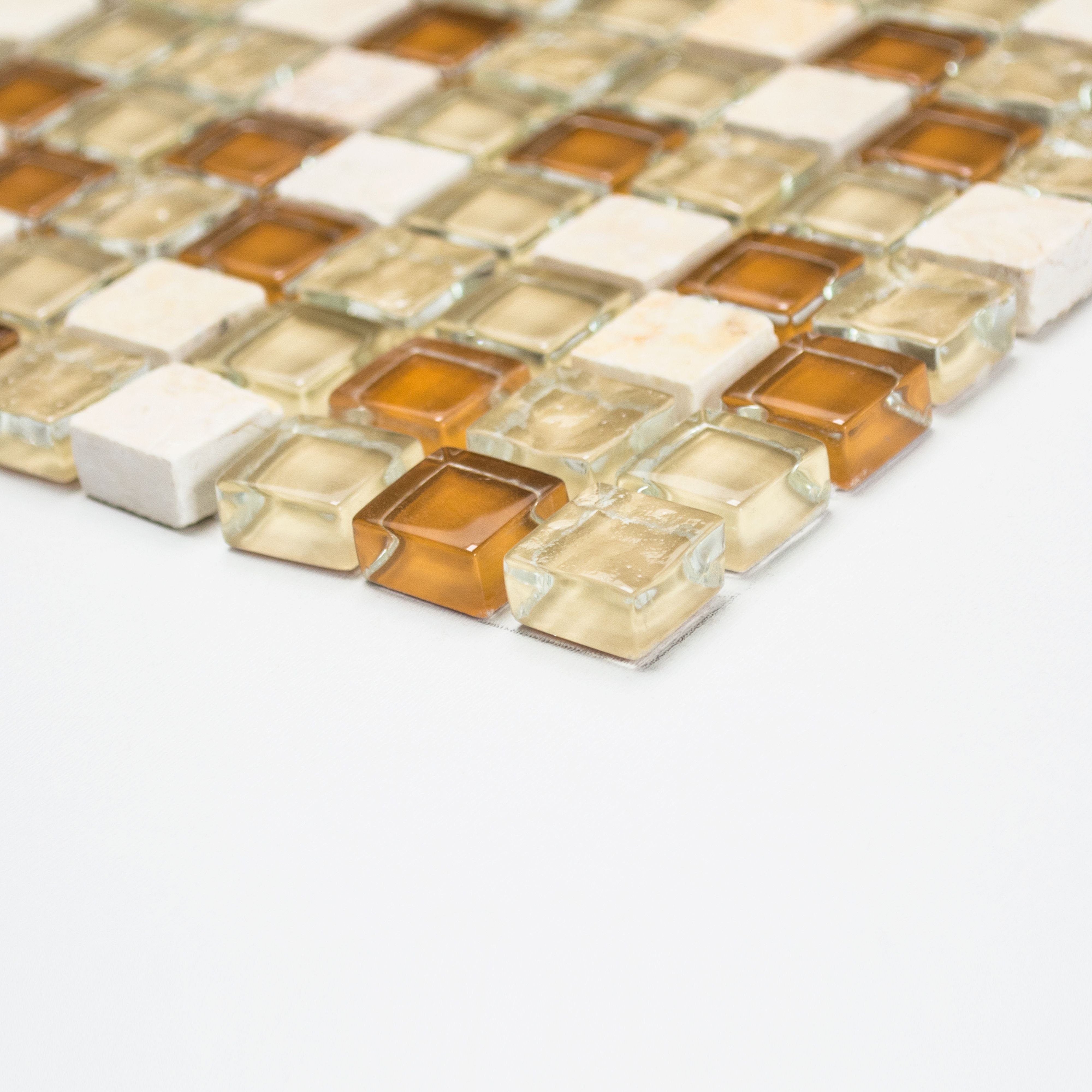 Mosani Mosaikfliesen Glasmosaik Naturstein beige creme Mosaikfliese ockerbraun