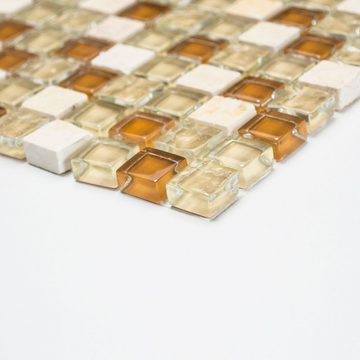 Mosani Mosaikfliesen Glasmosaik Naturstein Mosaikfliese beige creme ockerbraun