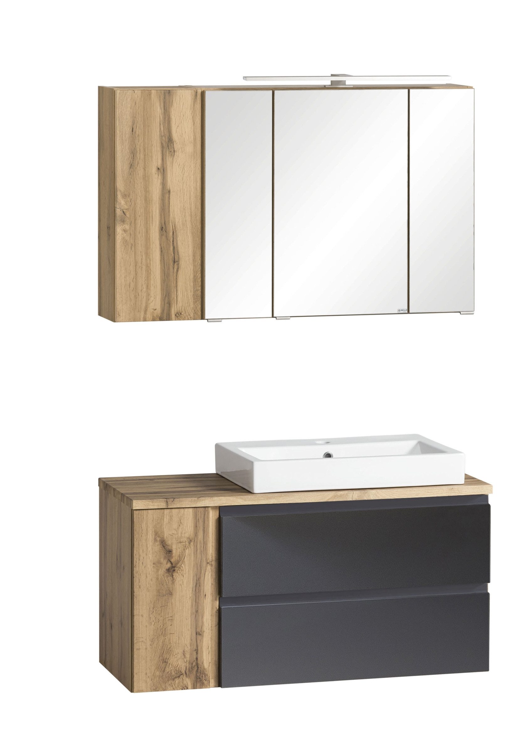 HELD MÖBEL Badmöbel-Set (2-tlg) in grau / Wotaneiche-Dekor - 105x195x47cm (BxHxT), (2-tlg)