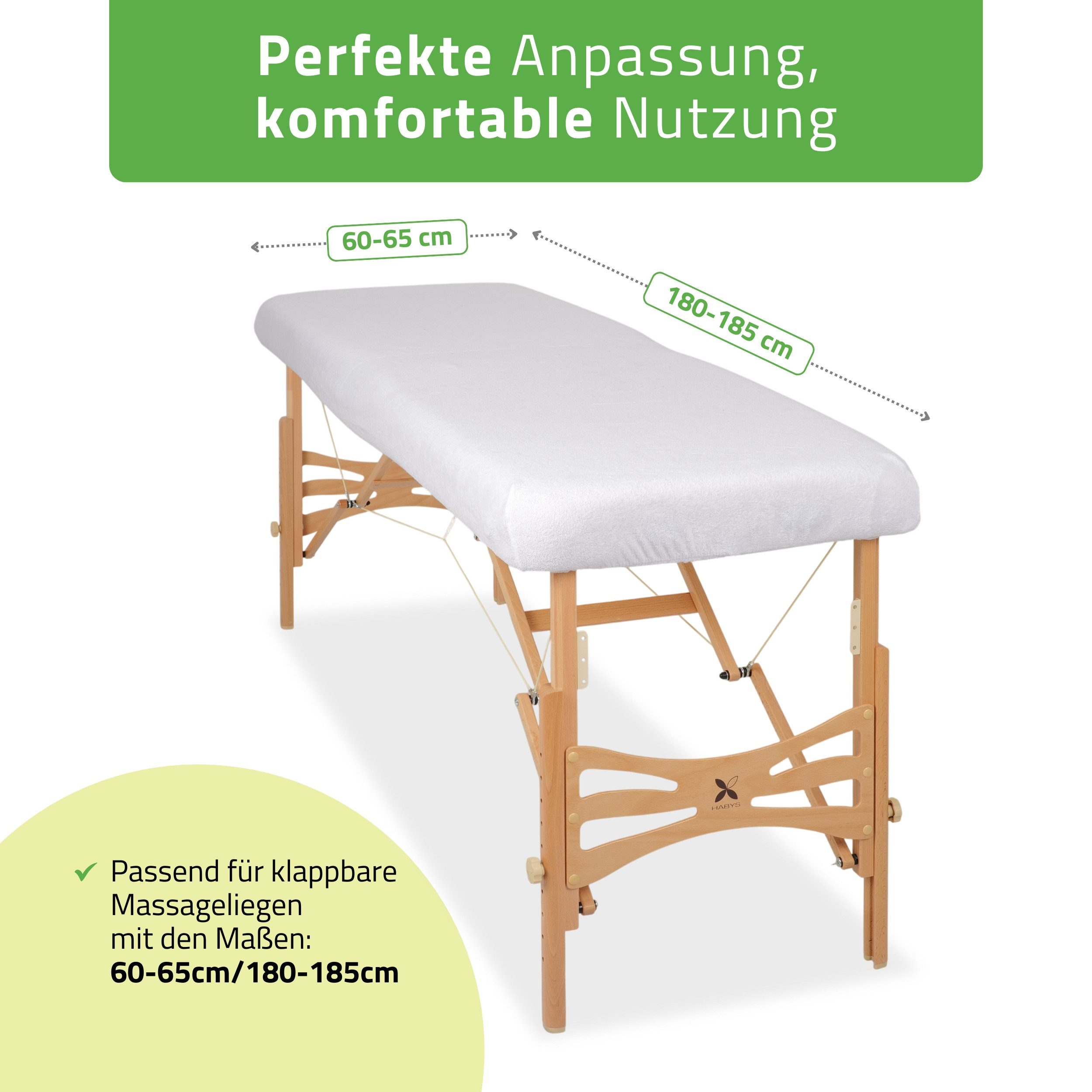 Habys Massageliege Frottee Bezug für klappbare Liegen 1-teilig 60-65/180-185 cm, Weiß