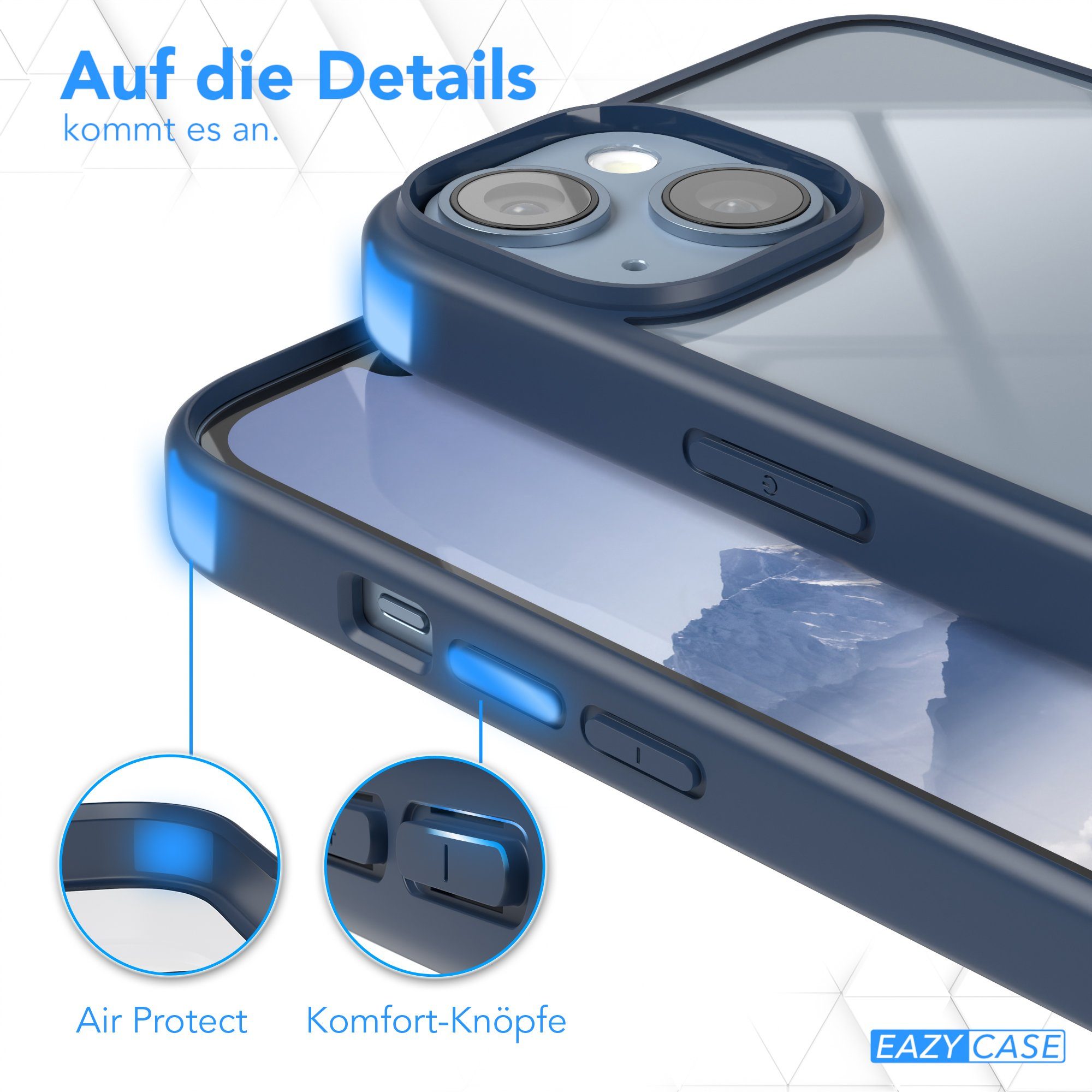 EAZY CASE Handyhülle Bumper Case für Apple iPhone 14 / iPhone 13 6,1 Zoll, Handyhülle Dünn mit Kameraschutz Hybrid Handyhülle Rand Nacht Blau