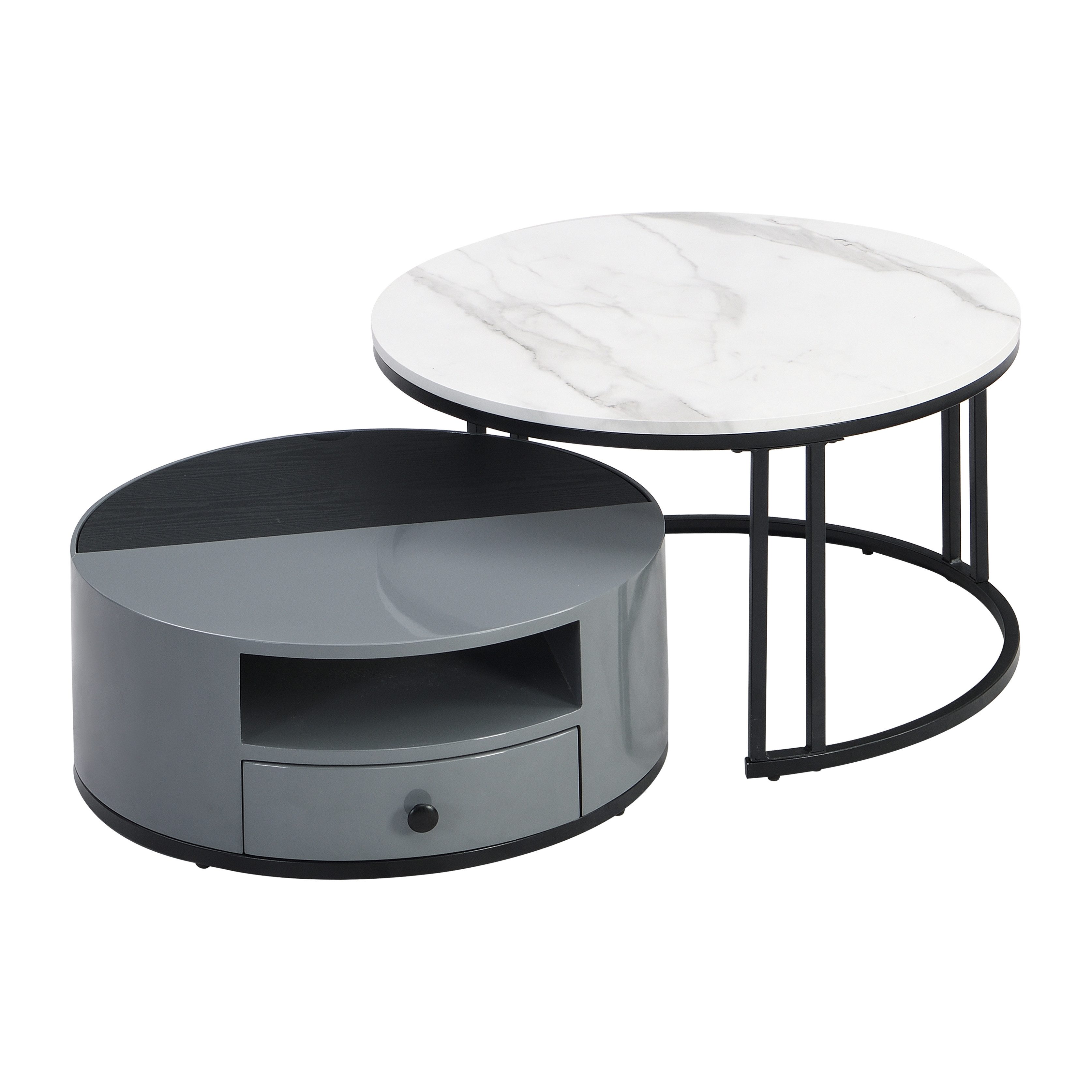 Couchtisch Zweiteiliger Nesting Couchtisch,PVC-Marmor-Look und Aufbewahrung