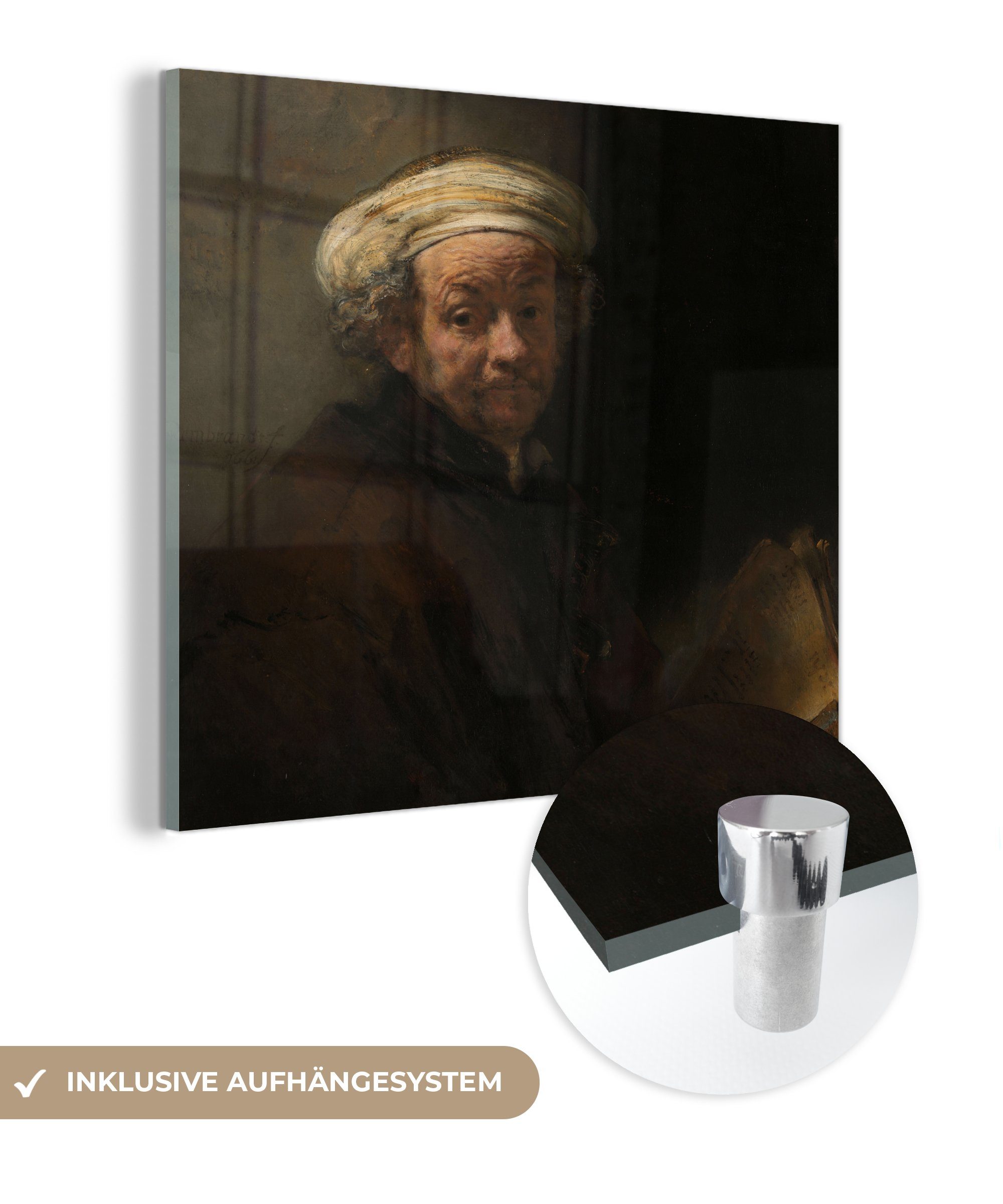 MuchoWow Acrylglasbild Selbstbildnis als Apostel Paulus - Gemälde von Rembrandt van Rijn, (1 St), Glasbilder - Bilder auf Glas Wandbild - Foto auf Glas - Wanddekoration